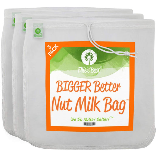 Bolsa de calidad para leche de nuez - 30.48 cm x 30.48 cm de grado comercial - Bolsa coladora multiusos reutilizable para alimentos y leche de almendras - Estopilla de nailon de malla fina y filtro para café frío, Blanco, 3