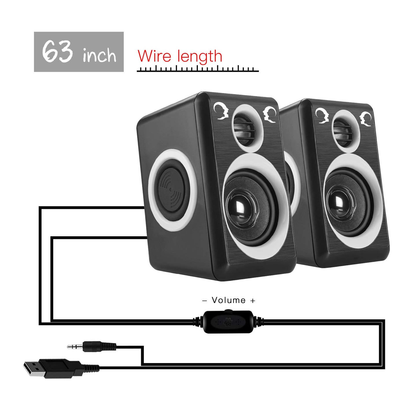 RECCAZR - Altavoces de computadora con sonido envolvente de 2 canales USB con cable para computadora de computadora/TV/PC/portátiles/teléfono inteligente, diafragma integrado de cuatro altavoces