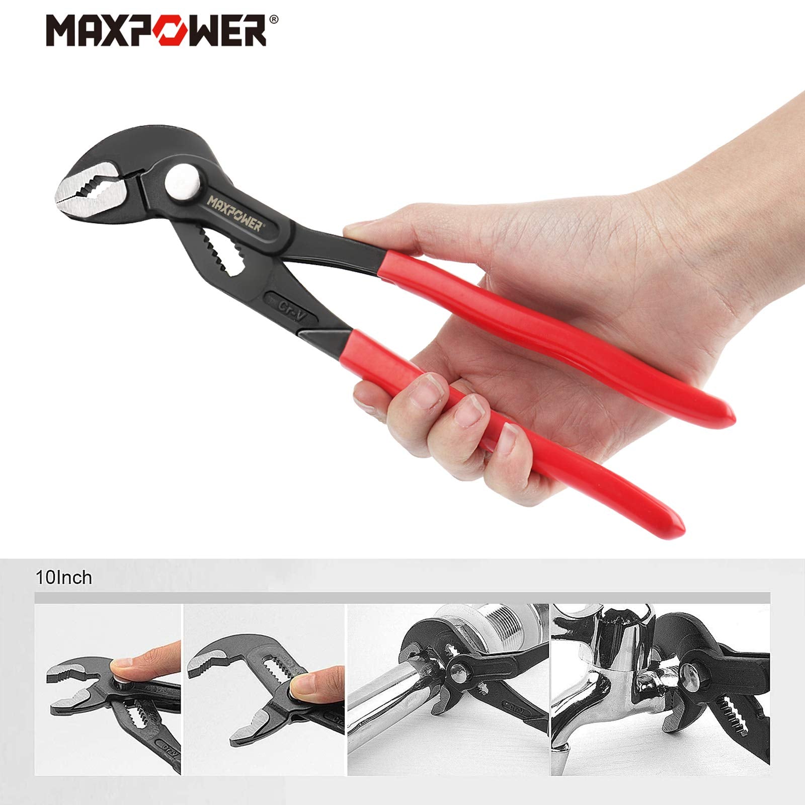 MAXPOWER Juego de alicates para bomba de agua. Juego de 3 alicates de fontanería Juego de alicates de lengüeta y ranura de ajuste rápido de 7 pulgadas, 10 pulgadas y 16 pulgadas