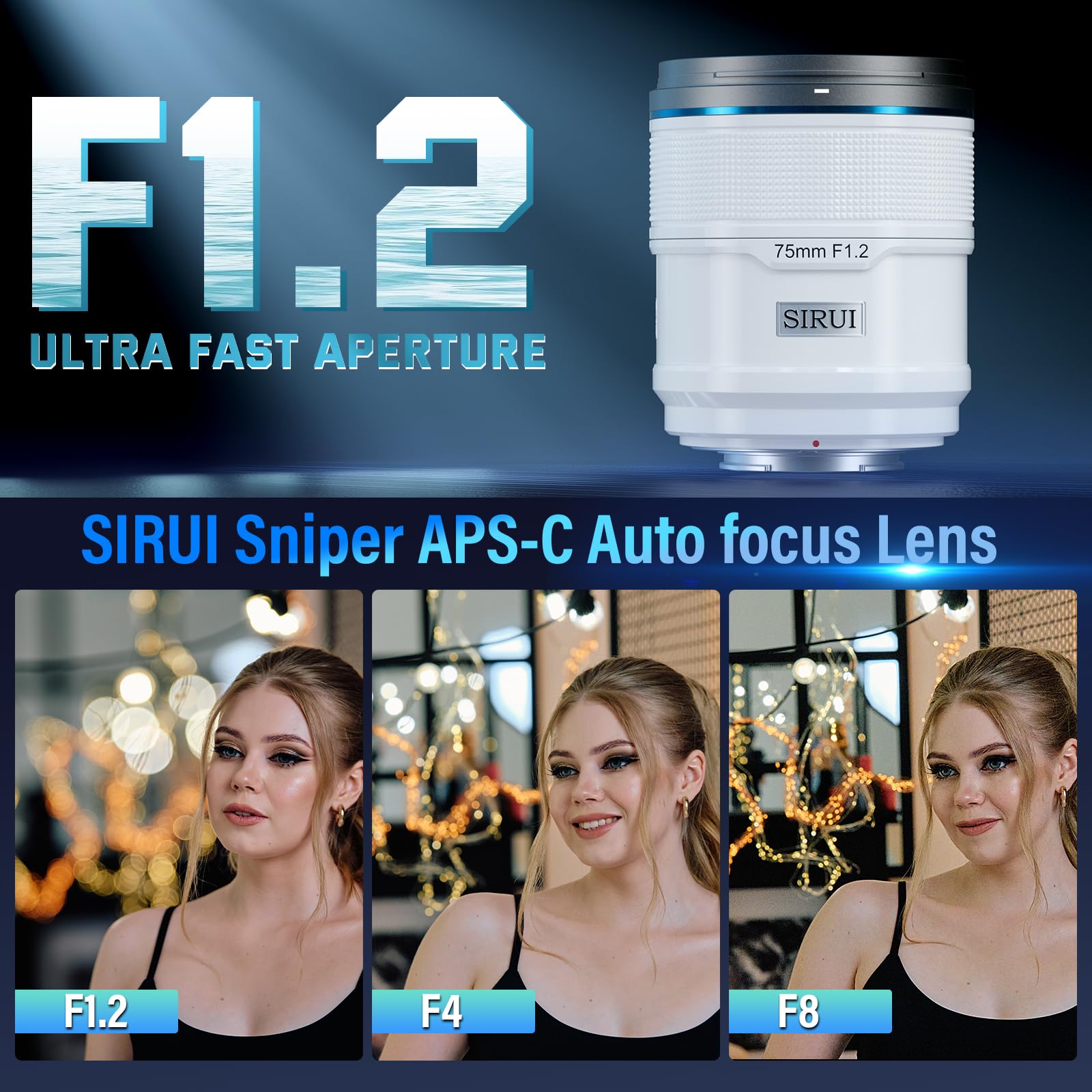 Sirui Sniper - Lente de Enfoque automático de 75 mm, teleobjetivo F1.2 APS-C para cámara A5 A6 A7 FX A9 ZV-E Series (Montaje E, Blanco)