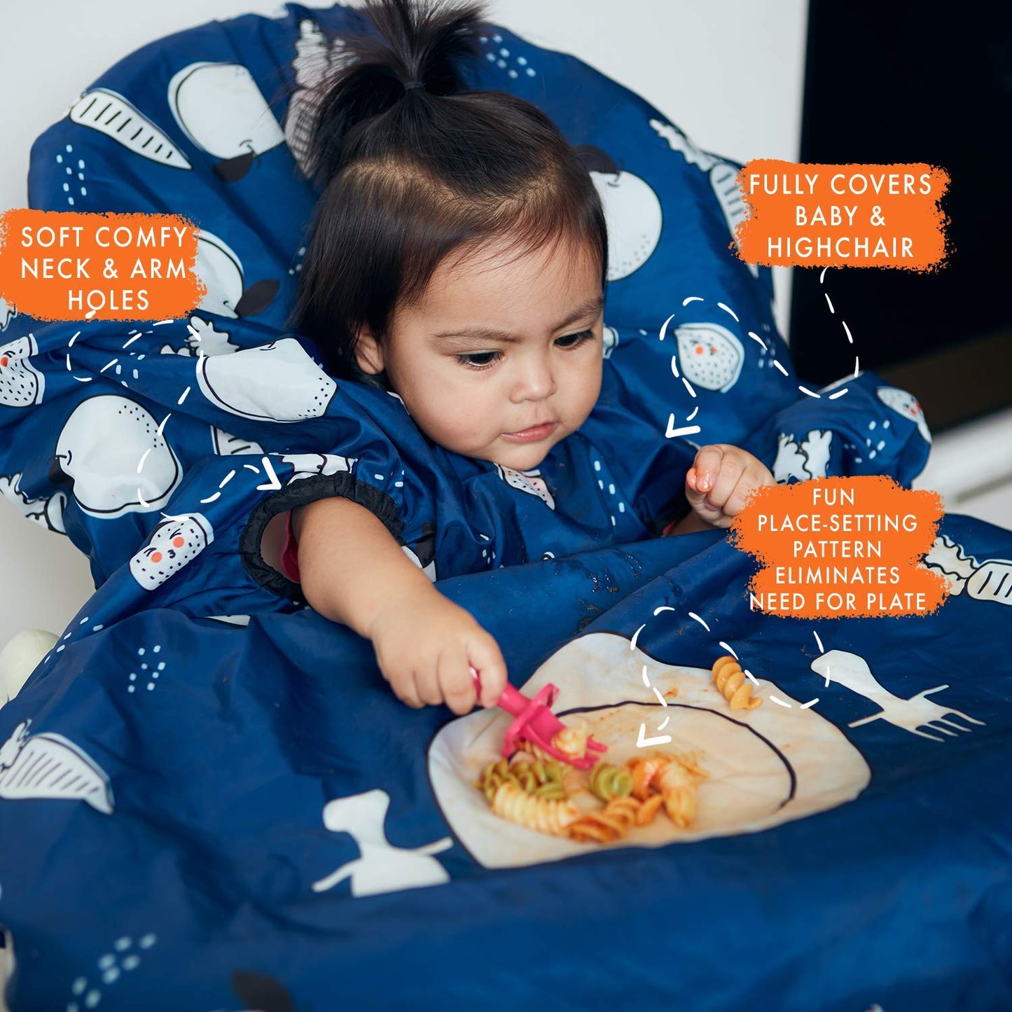 The GRABEASE Allover babero está diseñado para hacer que la autoalimentación sea una brisa para padres e hijos, Marino