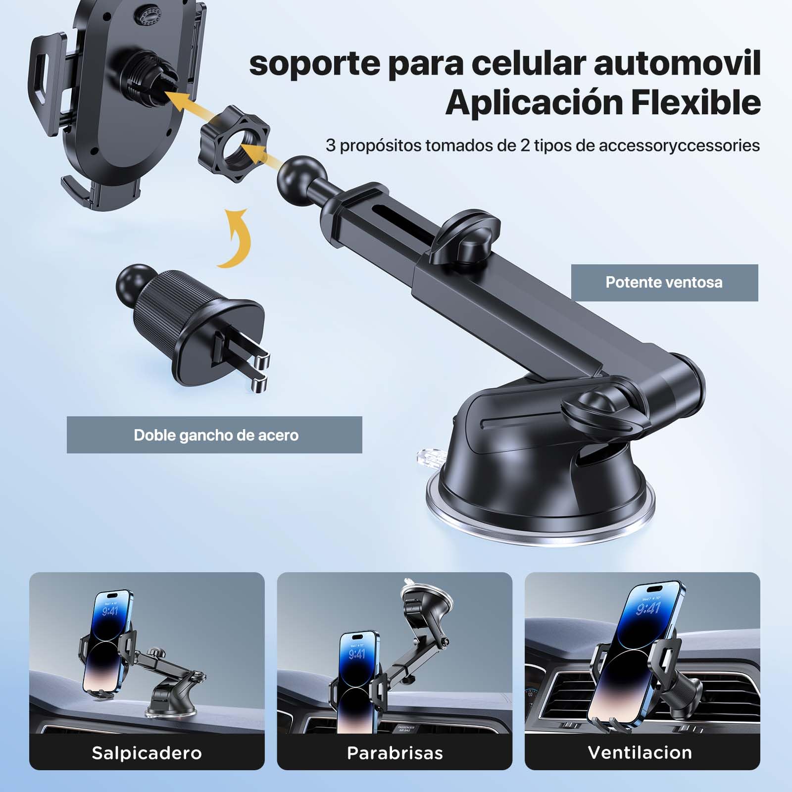 Soporte Celular Automóvil Miracase Multicolor Multifuncción 4 en 1 Ventosa Potente