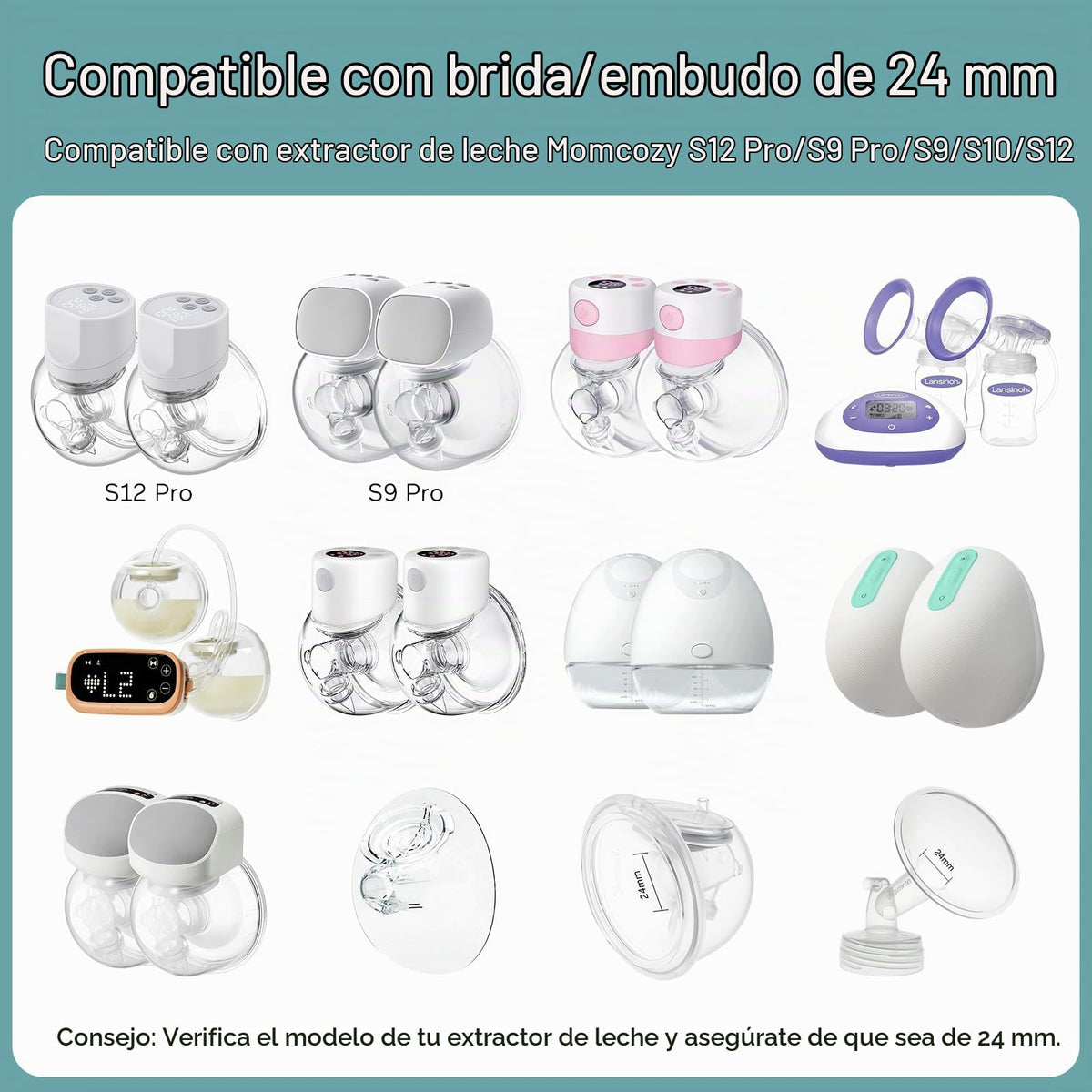Paruu Insertos de brida 8 piezas de 15/17/19/21 mm, adecuados para Momcozy S12pro/S9pro/S9/S10/S12, para Medela/Tsrete/Spectra/Bellababy 24 mm, reduce el túnel hasta el tamaño correcto