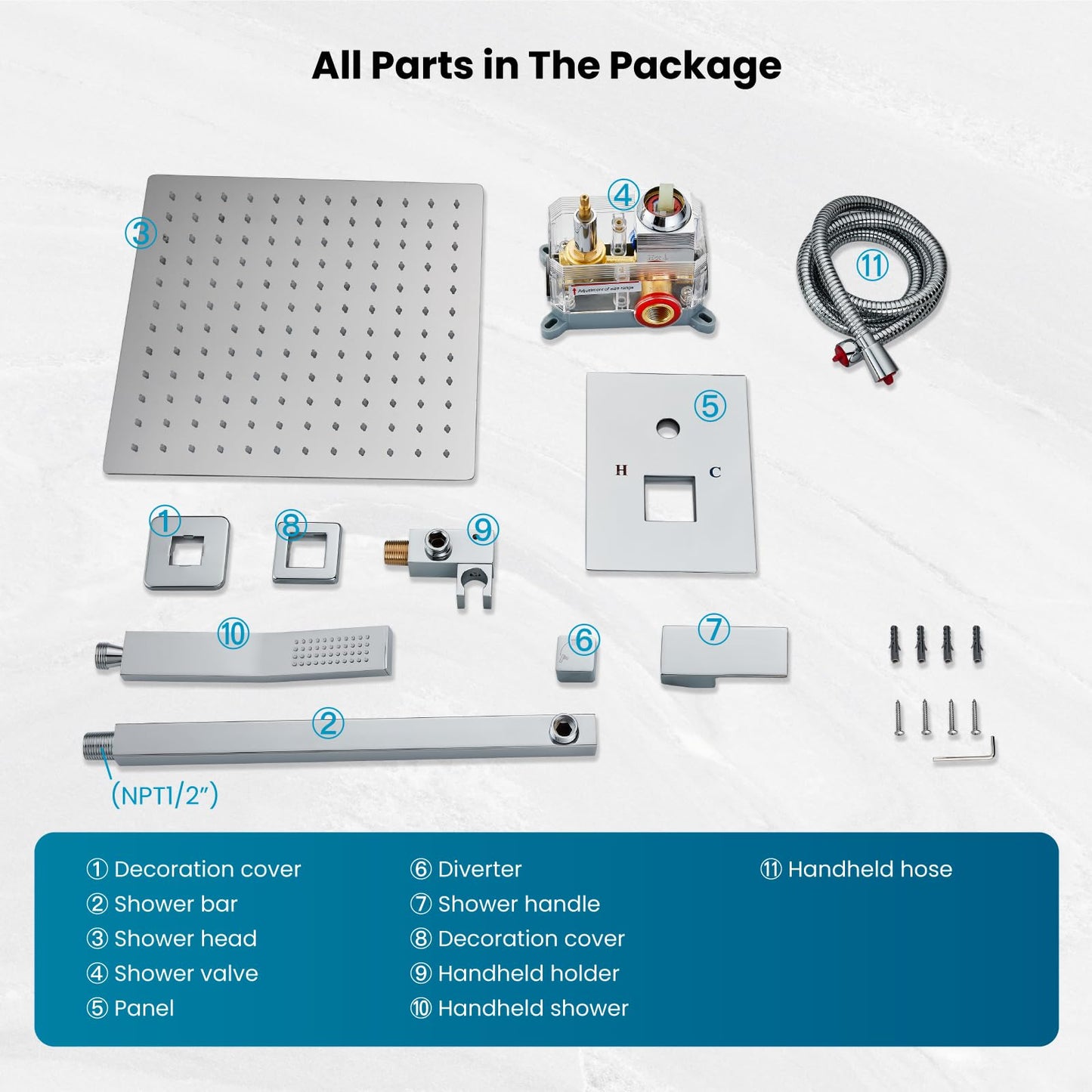 Sistema de Ducha de Lluvia con Válvula de Baño de 25.4 cm