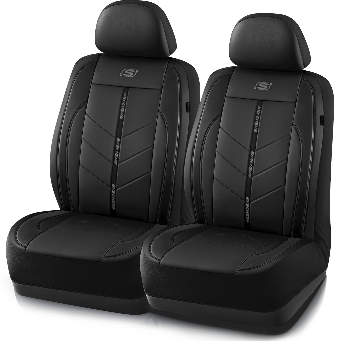 Skechers Fundas de asiento de coche, lujosas fundas de asiento de cuero sintético, protector de asiento de coche impermeable antideslizante para asientos delanteros, accesorios de coche compatibles