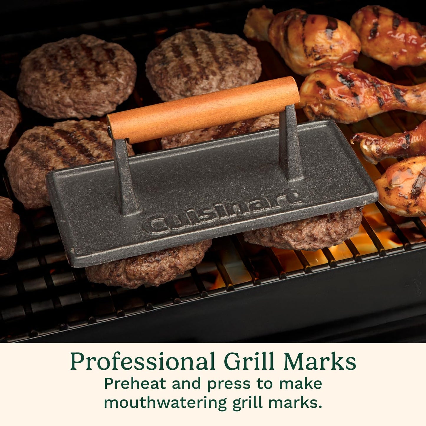 Cuisinart CGPR-221 Cast Iron Grill Press (Wood Handle), Weighs 2.8-pounds