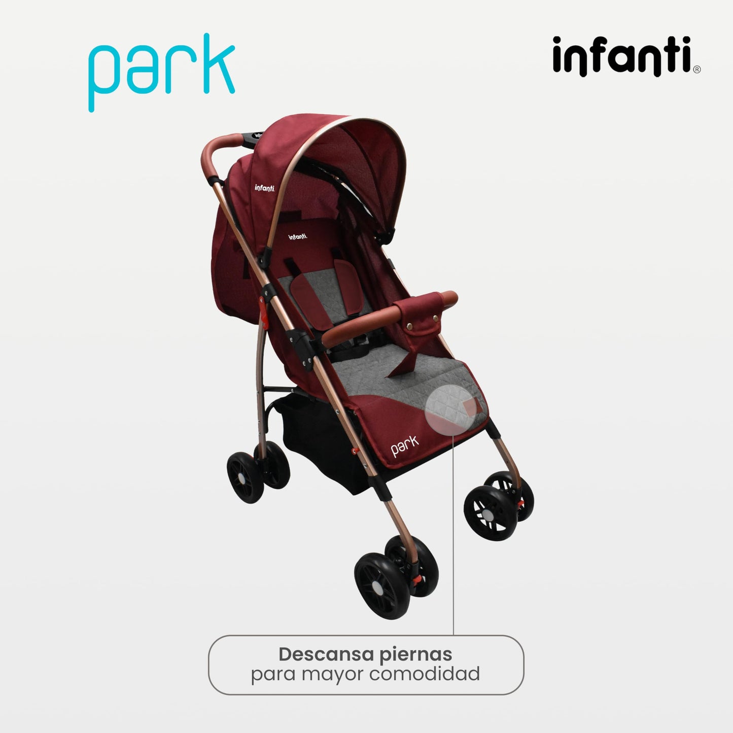 INFANTI | Carriola para Bebe con Mosquitero PARK | Carreola con Portabebé - Carriola de Viaje - Carrito para Bebe | Charola Barra de Seguridad Desmontable | Cosas para Bebes 6 Meses hasta 15 kg