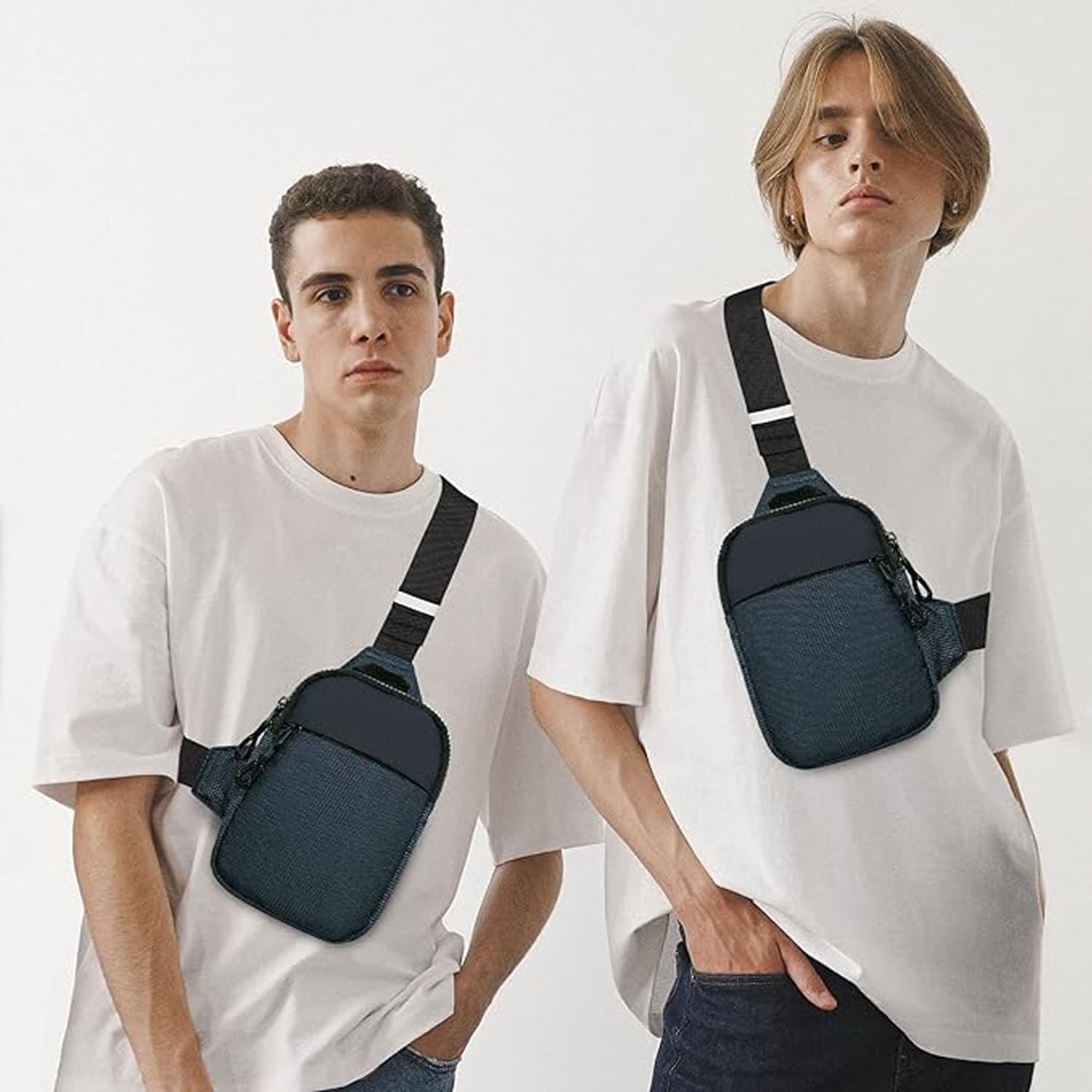 CXJYSD Mini Bolso Cruzado En El Pecho,Para Hombre Y Mujer Con Bolsillos Dobles,Riñonera Impermeable Con Manos Libres,Adecuado Para Deportes Al Aire Libre,Correr Y Viajar (Azul marino-01)