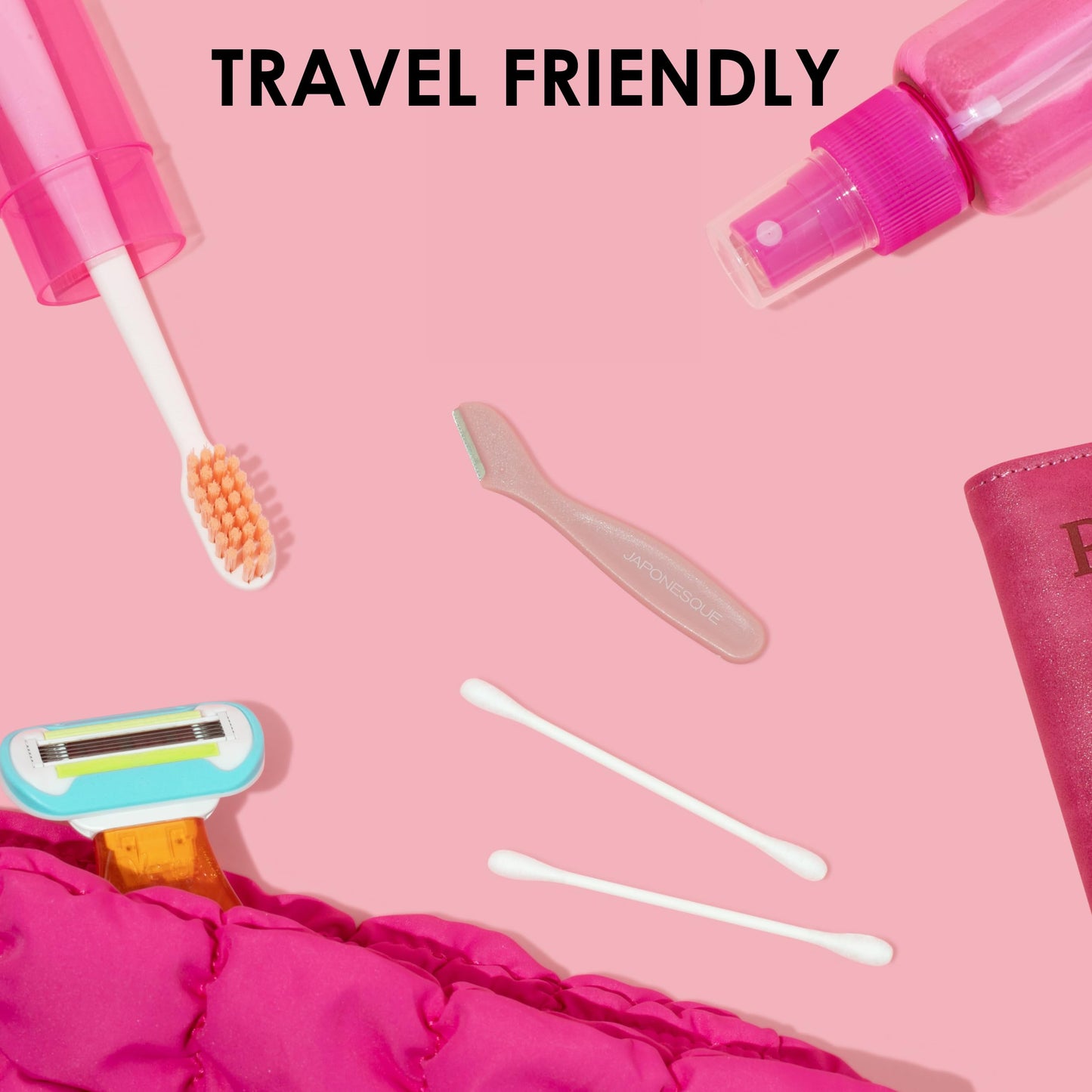 Japonesque- Mini afeitadoras de retoque - Juego de herramientas de dermaplaning de tamaño de viaje - Kit de 3 mini afeitadoras de viaje, afeitadora dermaplaning de una hoja fija para mujeres