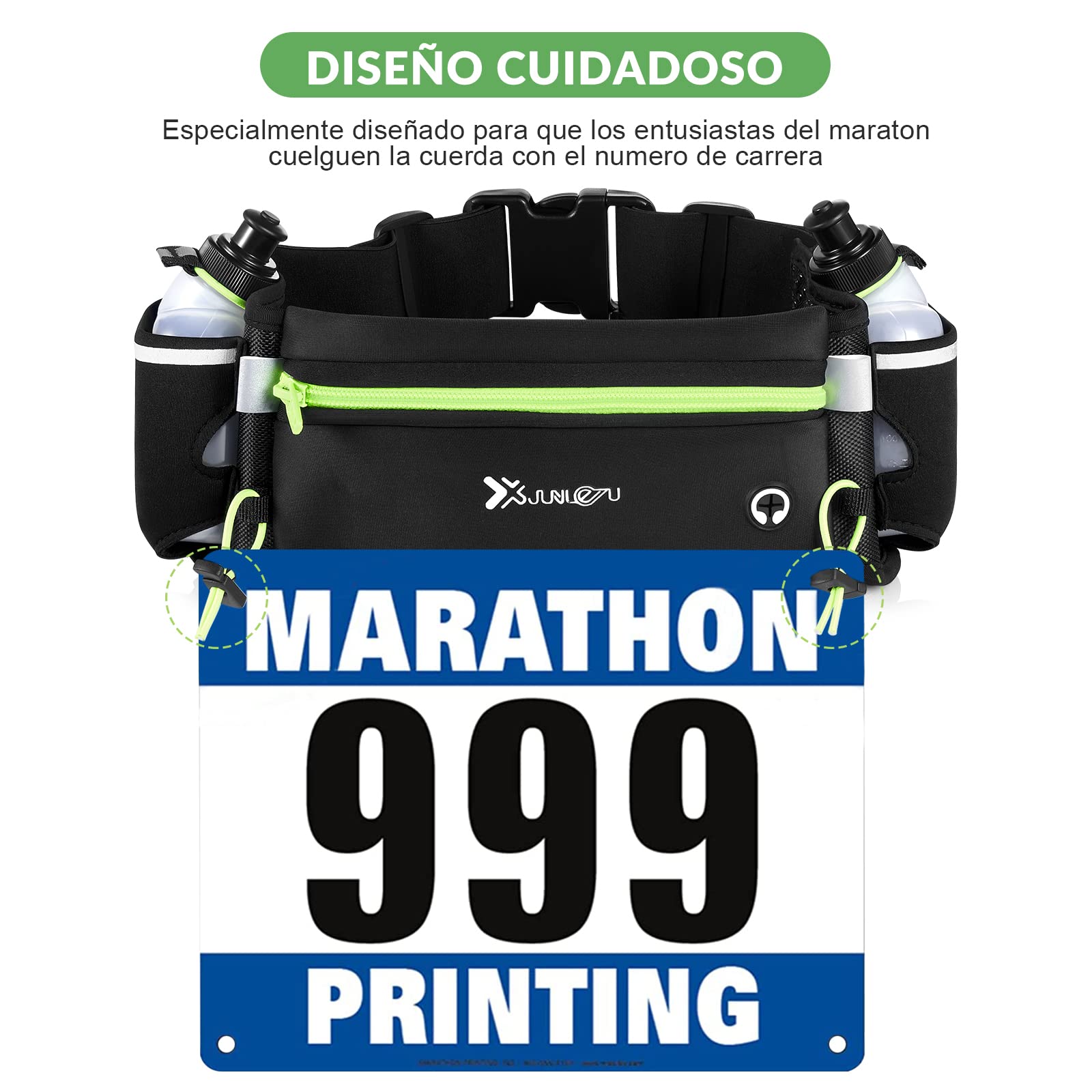 Cangurera Deportiva, LonEasy Cangureras para Correr con 2 Botellas de Agua, Riñonera impermeable reflectante con Cinturón Regulable, Ideal para Caminar, Ciclismo, Correr, Deportes al Aire Libre