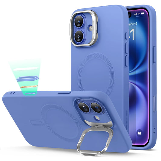 ESR - Funda para iPhone 16 de silicona con botón de control de cámara y soporte, compatible con MagSafe, soporte para cámara integrado, funda magnética, serie Cloud, color azul ultramar