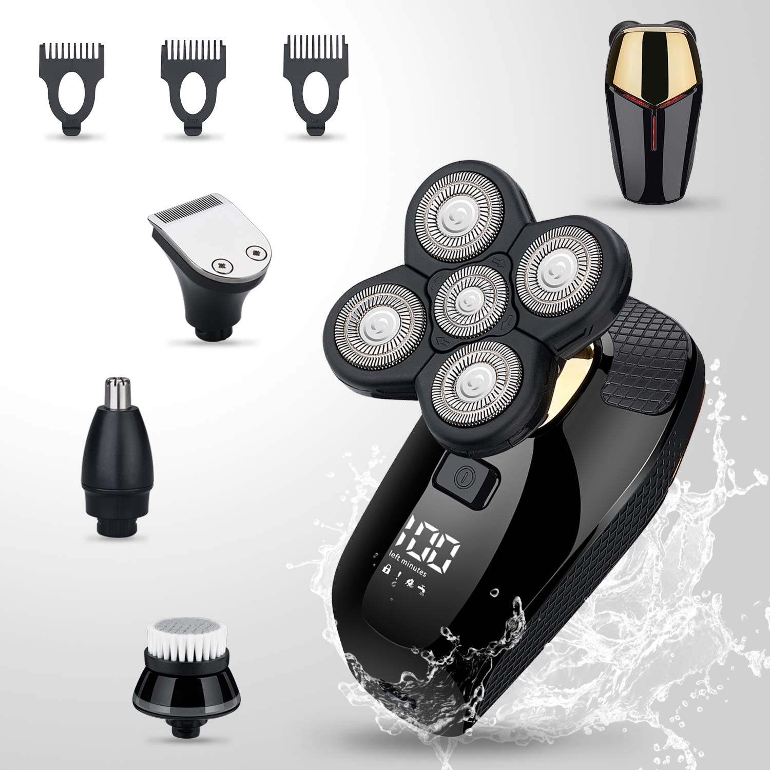 HONTEC Juego de afeitadora de cabeza eléctrica 4 en 1, también se adapta a afeitadora de cabeza Freedom Grooming con cortapelos para nariz y oídos, limpieza facial, maquinillas de afeitar inalámbricas, IPX6, impermeable, húmedo y seco