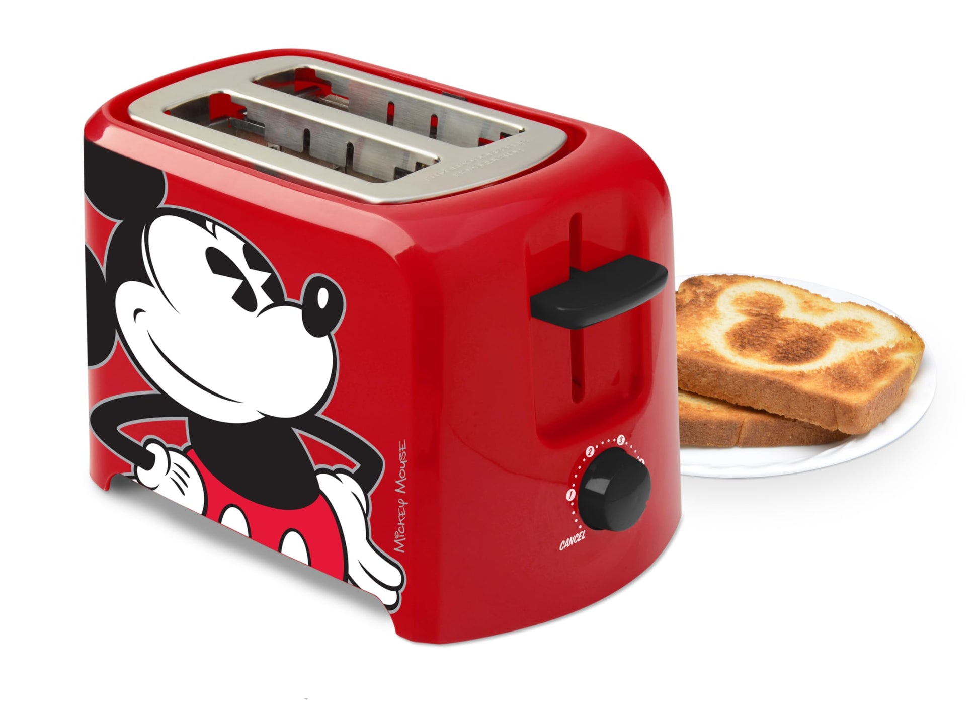tostador Disney Mickey Mouse de 2 rebanadas de Select Brands – tostador Mickey Mouse para accesorios de cocina Disney, cuenta con bandeja para migas y levantamiento de tostadas de alta altura, regalo