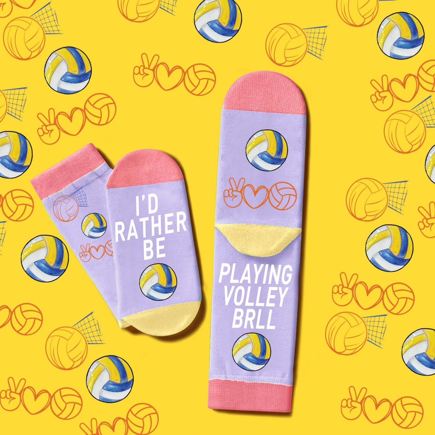 Flotreif - Juego de regalos de voleibol para adolescentes, regalos de voleibol, calcetines divertidos de voleibol, aretes de voleibol, bolsa de maquillaje, 50 unidades, 5 unidades, regalos de voleibol