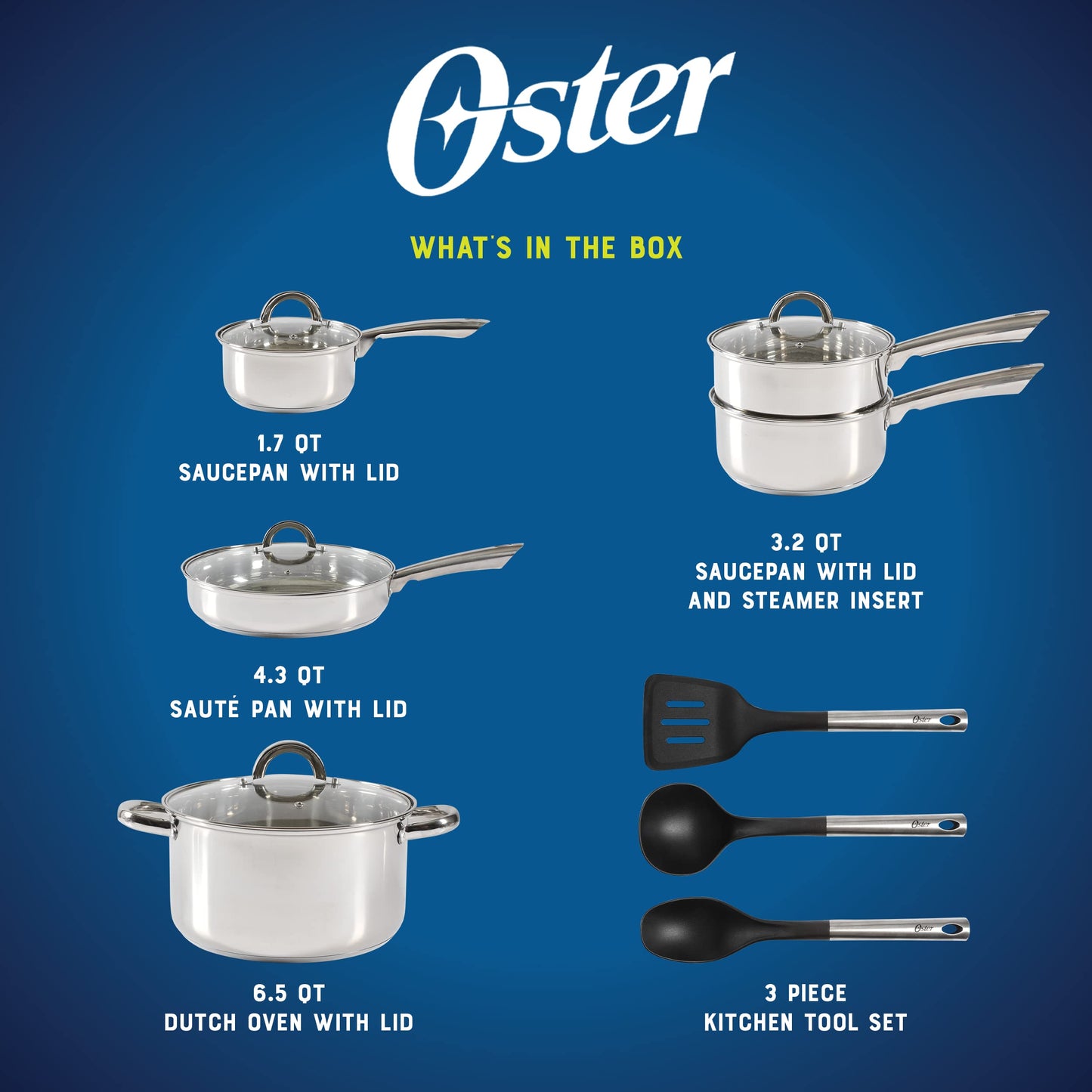 Juego de Utensilios de Cocina Oster Sangerfield Acero Inoxidable con Herramientas de Cocina
