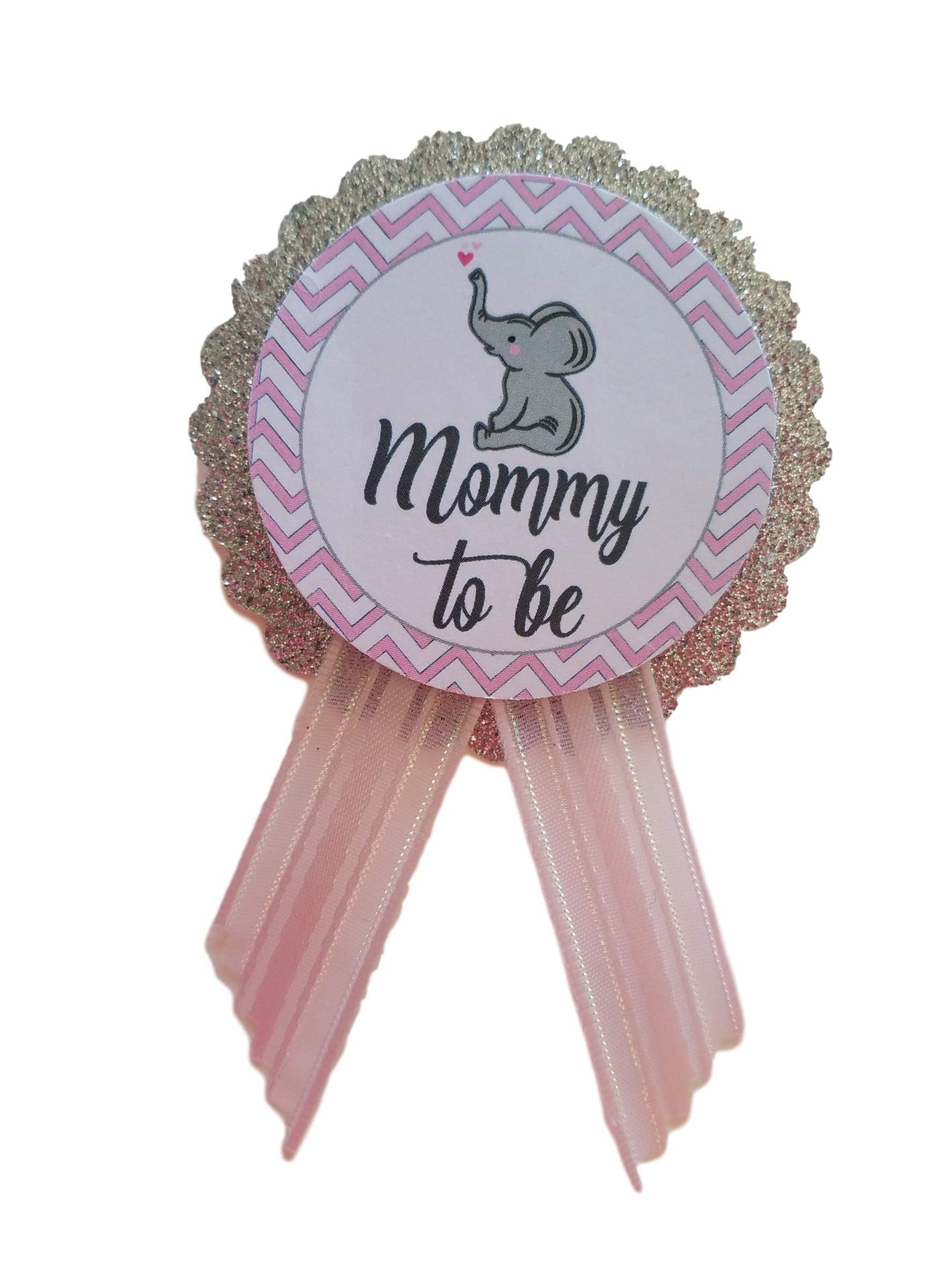 Mommy & Daddy to Be Pin Elefante plateado con purpurina para baby shower Pin para que los padres usen, rosa y gris, It's a Girl Sprinkle, Una talla, cartulina cinta de satén, Sin gemas.