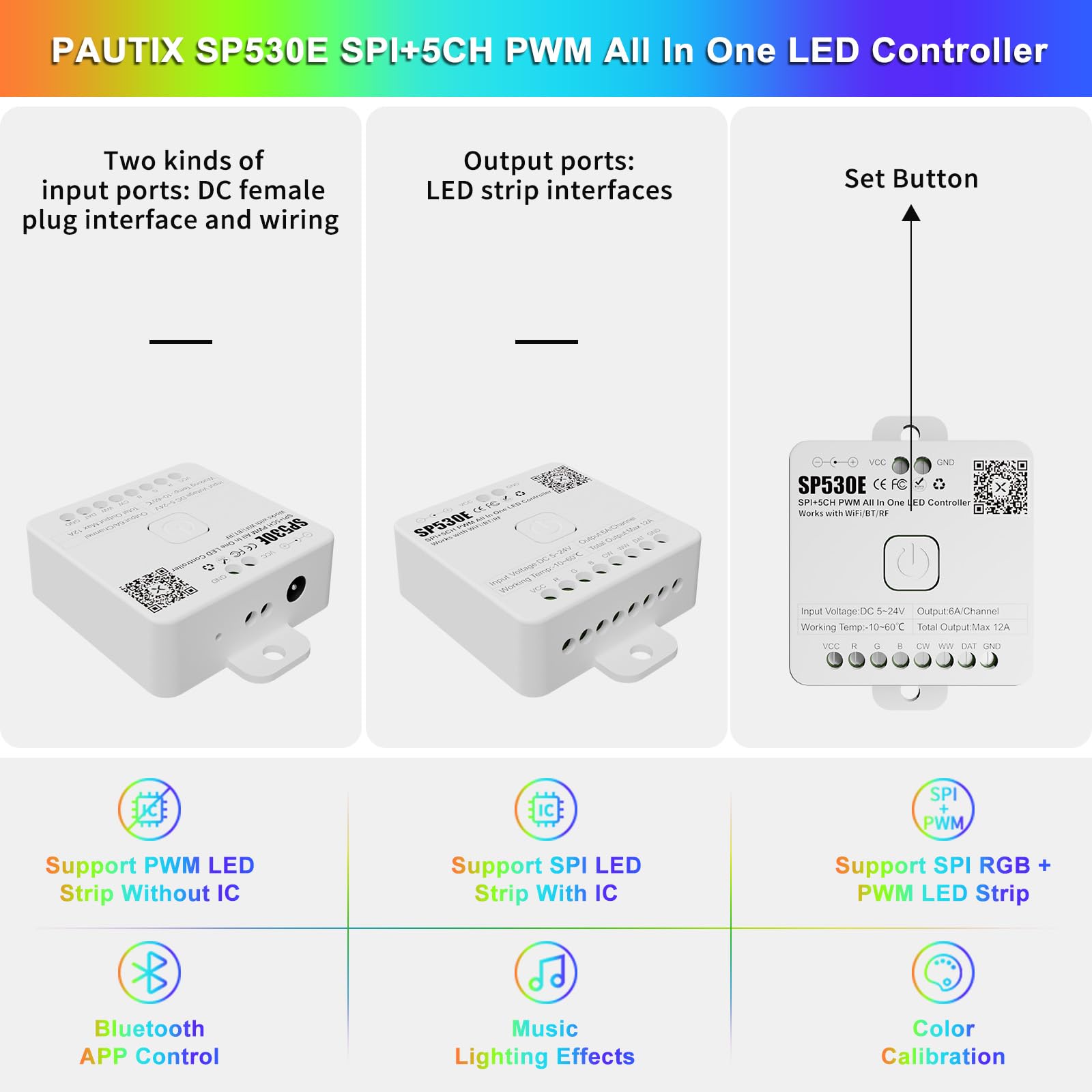 Driver LED PAUTIX SP530E Bluetooth WiFi Alexa Google RGB Compatible con PWM SPI para Tira de Luces LED