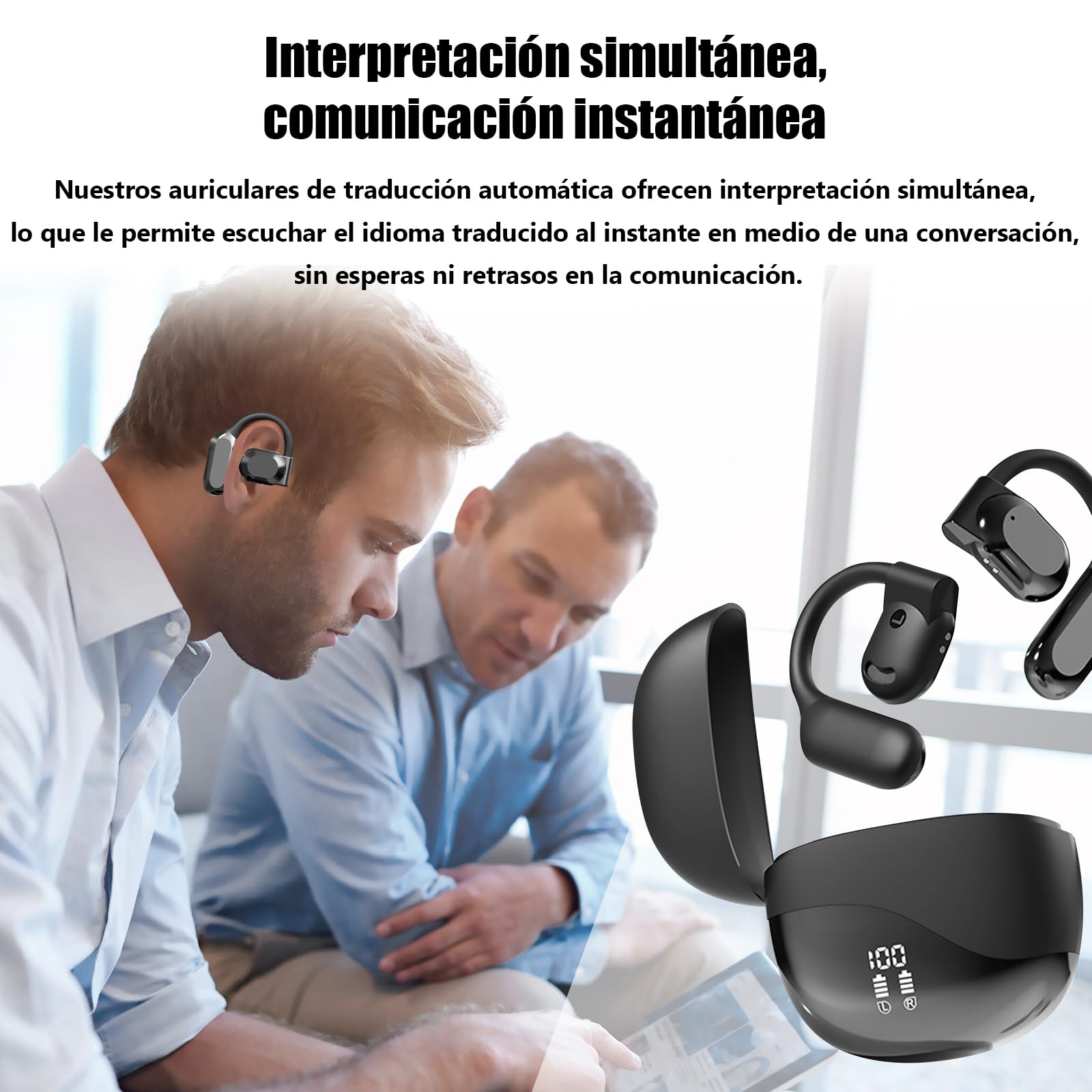 Audífonos Traductor Automática AI Negro con 144 Idiomas Bluetooth 5.4 para Viajes, Negocios y Aprendizaje