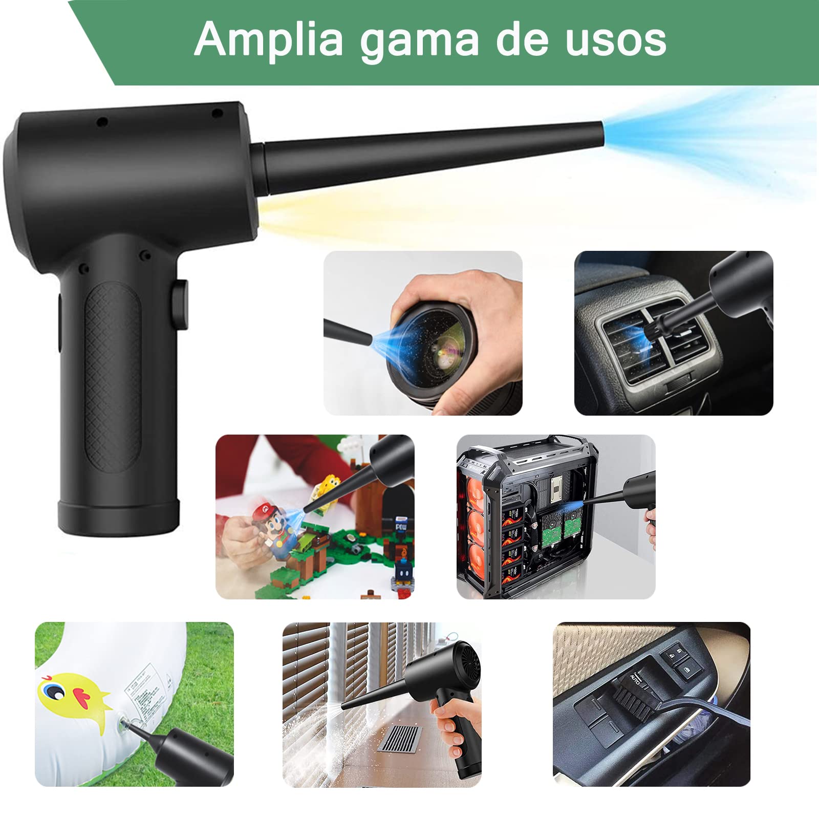 LKUWEE Aire Comprimido para PC - Reutilizable Aire Comprimido Plumero Electrico, 51000 RPM 3 Speeds 6000 mAh Sopladora de Aire, Soplador de Aire para la Limpieza de Huecos, Ordenador
