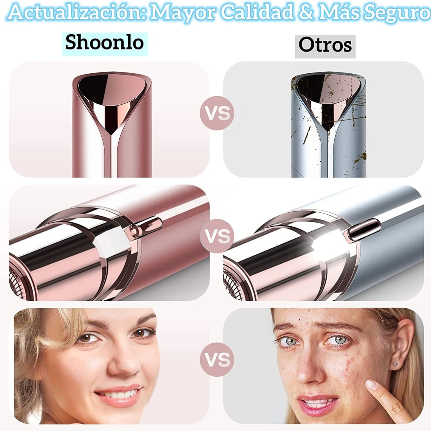 Depiladora Facial Mujer Sin Dolor, Depilador Electrico de Rostro Recargable, Depiladora Bikini, Removedor de Vello Facial para Axilas/Bigote/Barbilla/Brazos, 2 Cabezales de Repuesto Incluidos…