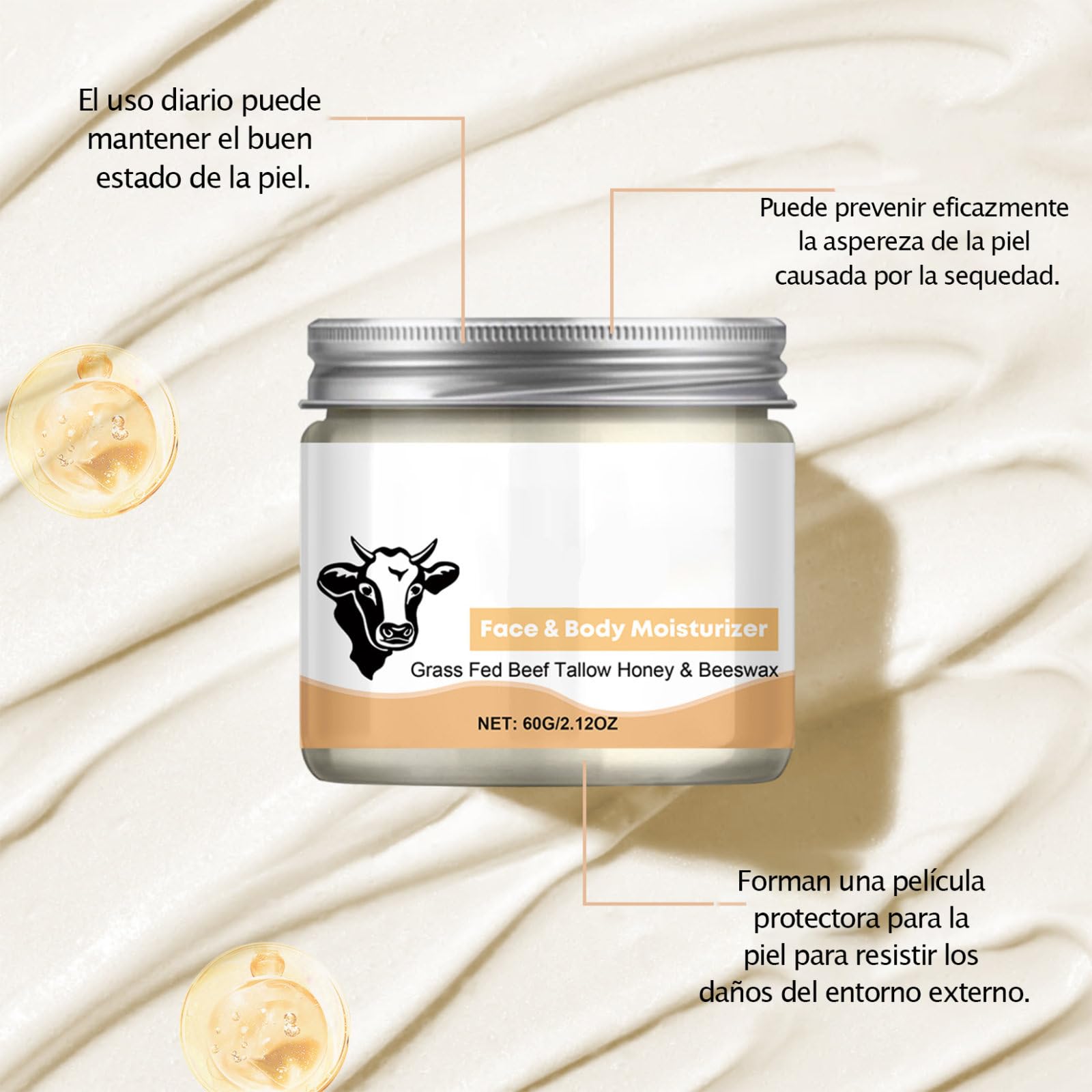 Crema De Cebo De Res Con Balsamo Miel, Beef Tallow Face Cream, Hidratante Multiusos Sebo, Hidratante Corporal, Balsamo Grasa Res (1 PCS)