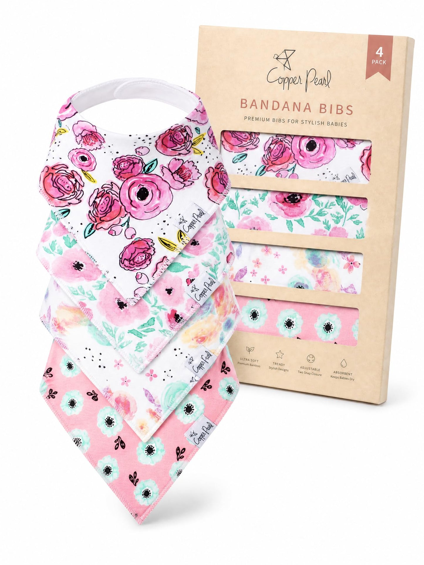 Baberos para Bebé Cooper Pearl Set De Baberos Bandana Bloom, Paquete De 4 Count