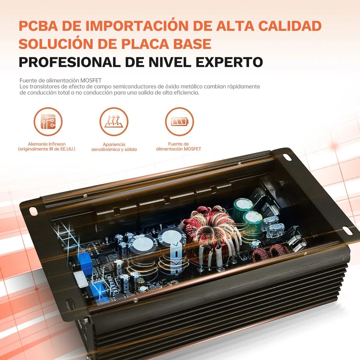 AUDISHAKO 800W Amplificador de Audio para Coche de 4 Canales,Amplificador para Auto de Clase D, 2 Ohm 260W x 2 Canales, Coches Deportivos y Otros Sistemas de Audio