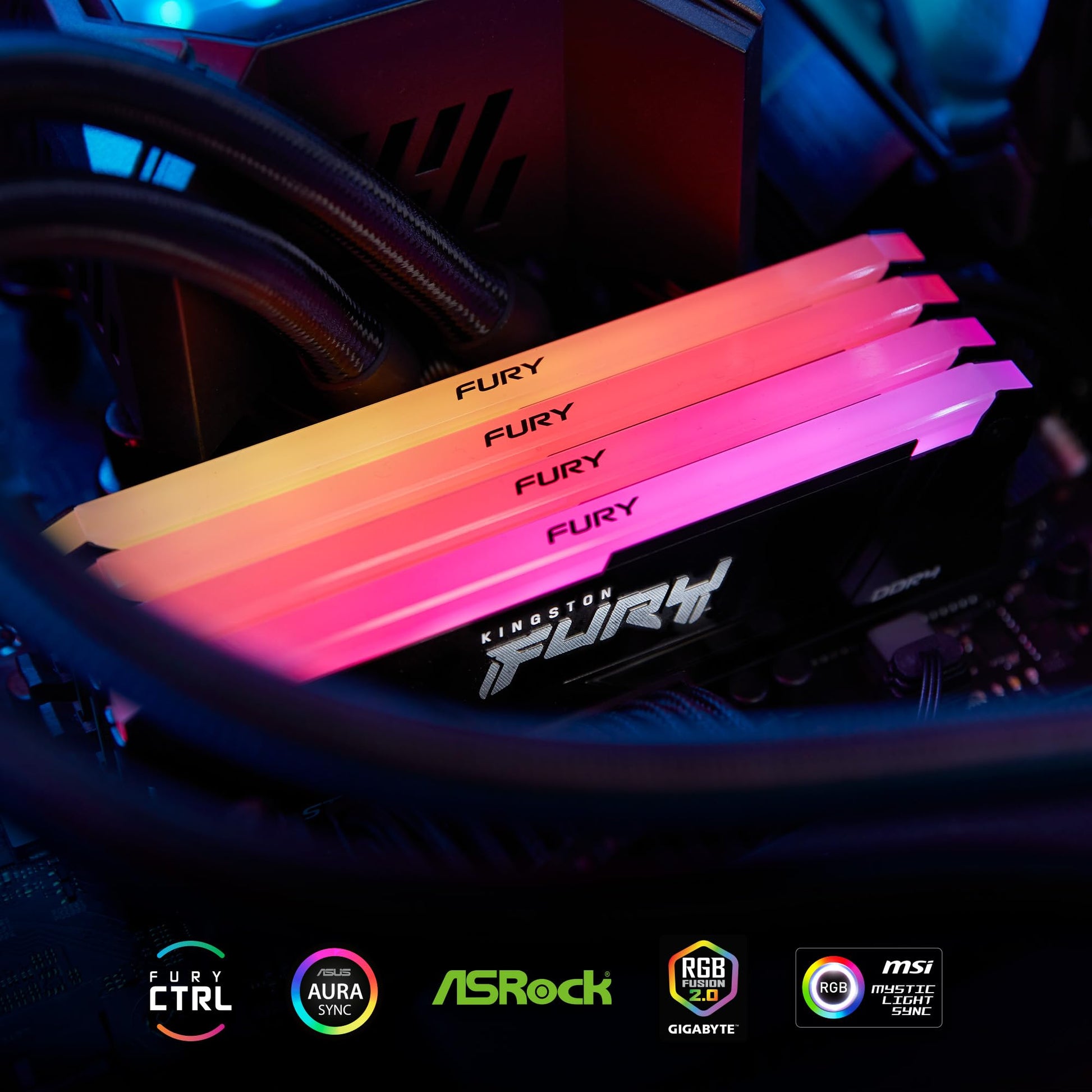 Kingston Fury Beast Black RGB DDR4, Memoria Gamer para PC, Capacidad: 32GB Kit (2x16GB), Frecuencia: 3600MT/s, Latencia: CL18, Factor de Forma: DIMM 288-Pin, Color: Negro/RGB, KF436C18BB2AK2/32