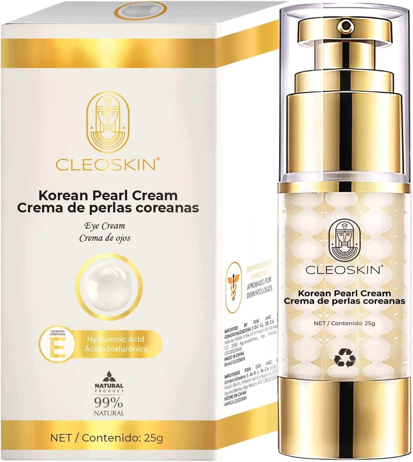 CLEOSKIN Crema contorno de ojos de Perlas Coreanas, elimina ojeras, iguala el tono de la piel, reafirmante, hidratante, skincare coreano, Belleza (1, 1, unidad)