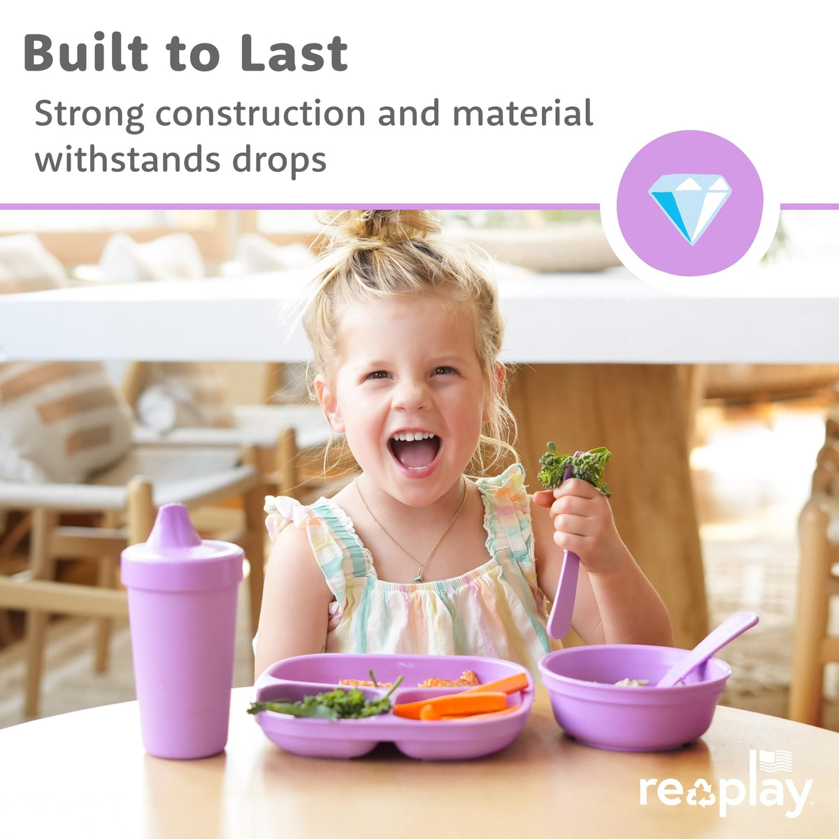Re-Play - Platos para niños pequeños con divisores, 3 compartimentos divididos de paredes profundas para niños con 3 tapas, aptos para lavaplatos y microondas, fabricado en Estados Unidos, juego de 3