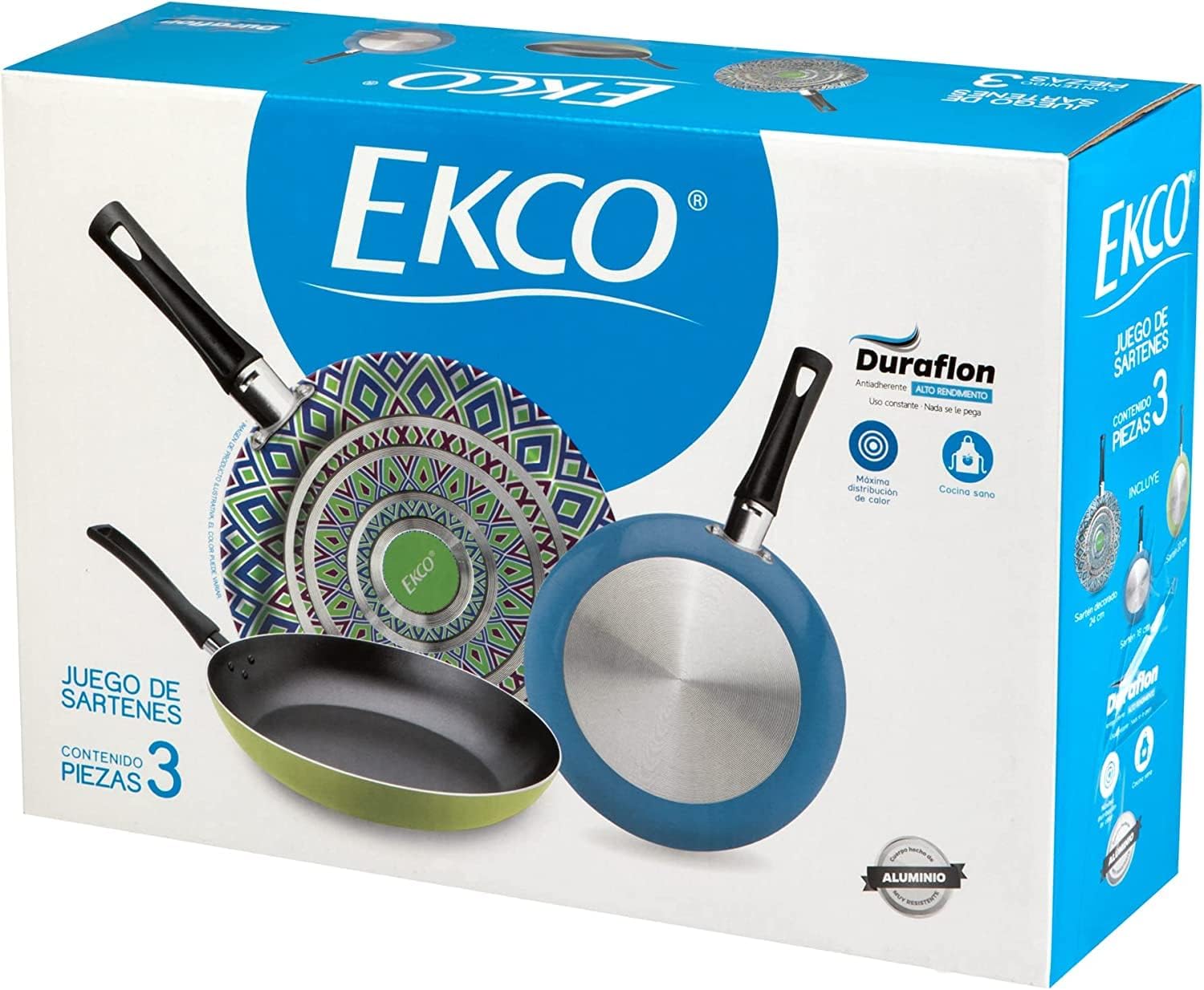 Juego de Sartenes Ekco Antiadherente Photopaint Aluminio 3 Piezas