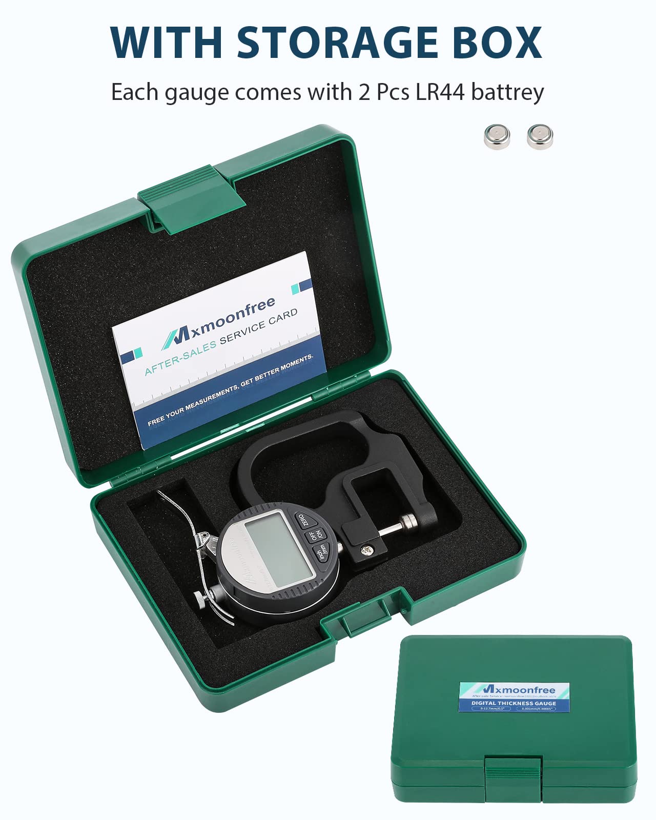 Mxmoonfree - Medidor de espesor digital de 0.001 mm/0.00005 pulgadas | Medidor de espesor electrónico de 0-12.7 mm/0.5 pulgadas con visualización LCD, conversión de unidades, estuche de