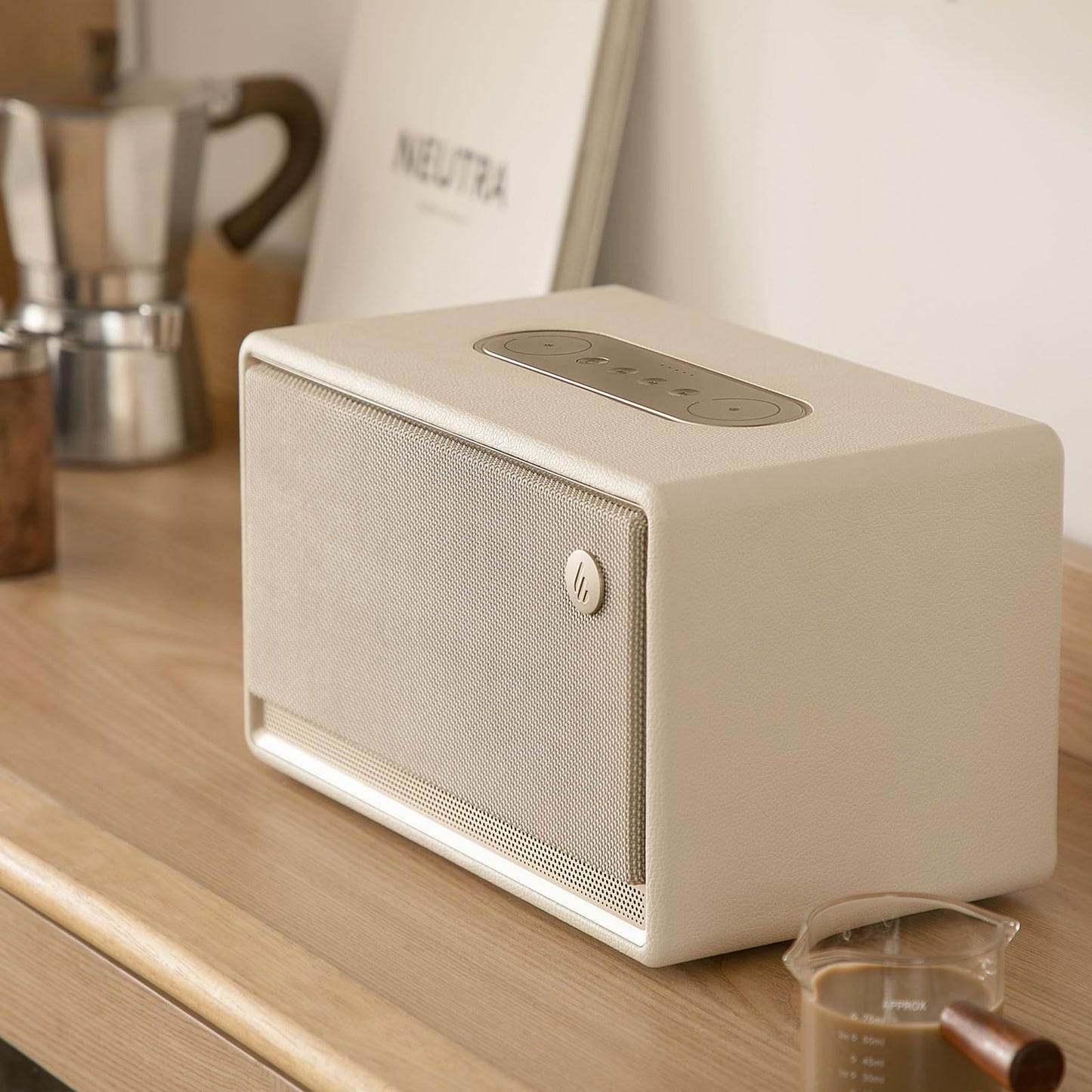 Edifier ES300 Altavoz WiFi y Bluetooth – 60 W Hi-Res Audio, AirPlay 2, LDAC, batería de 12 Horas, multiroom, USB & AUX, iluminación Ambiental, Carcasa de Madera, Control por aplicación, Altavoz