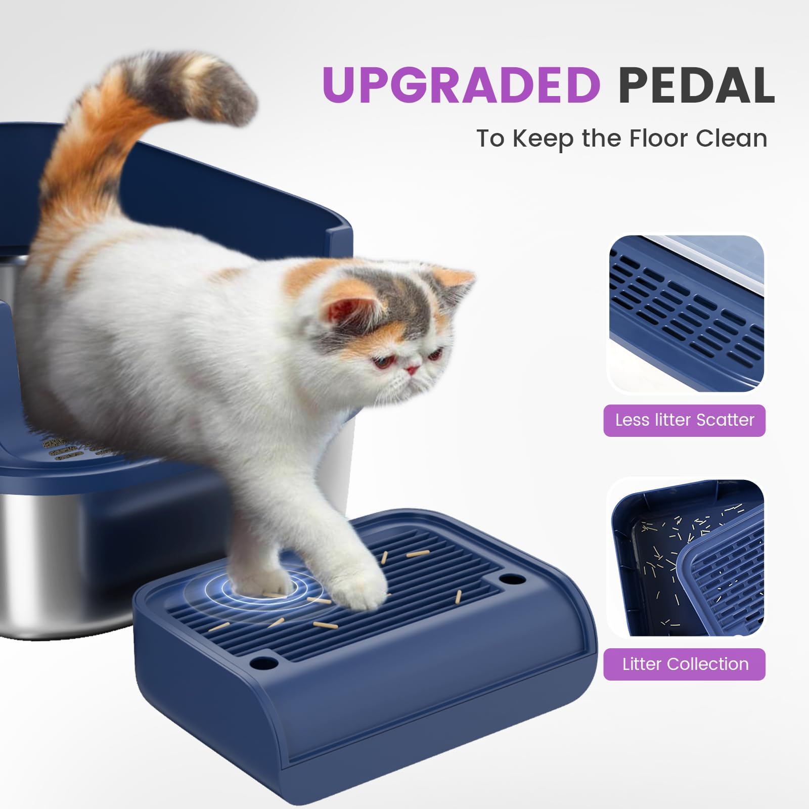 Rykostex Arenero de Acero Inoxidable con Tapa para Gatos - Arenero Cerrado 3 En 1 XL, Extragrande, con Control de Olores, de Metal, para Varios Gatos Grandes. Incluye Escalón, Pala Y Rascador.