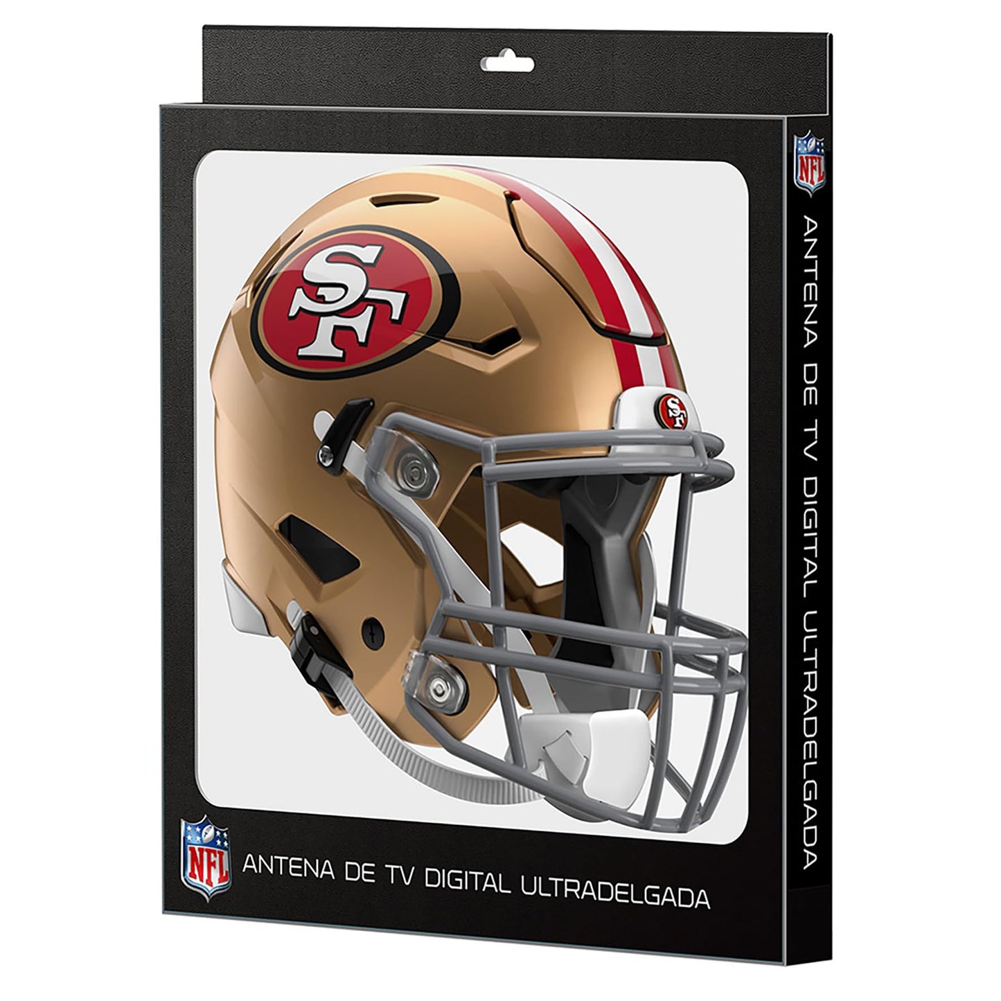 NFL Antena Digital HD para TV, San Francisco 49ers, Diseño de Casco, Ultradelgada de Alta Definición + Cable Coaxial de 5 Metros - Licencia Oficial