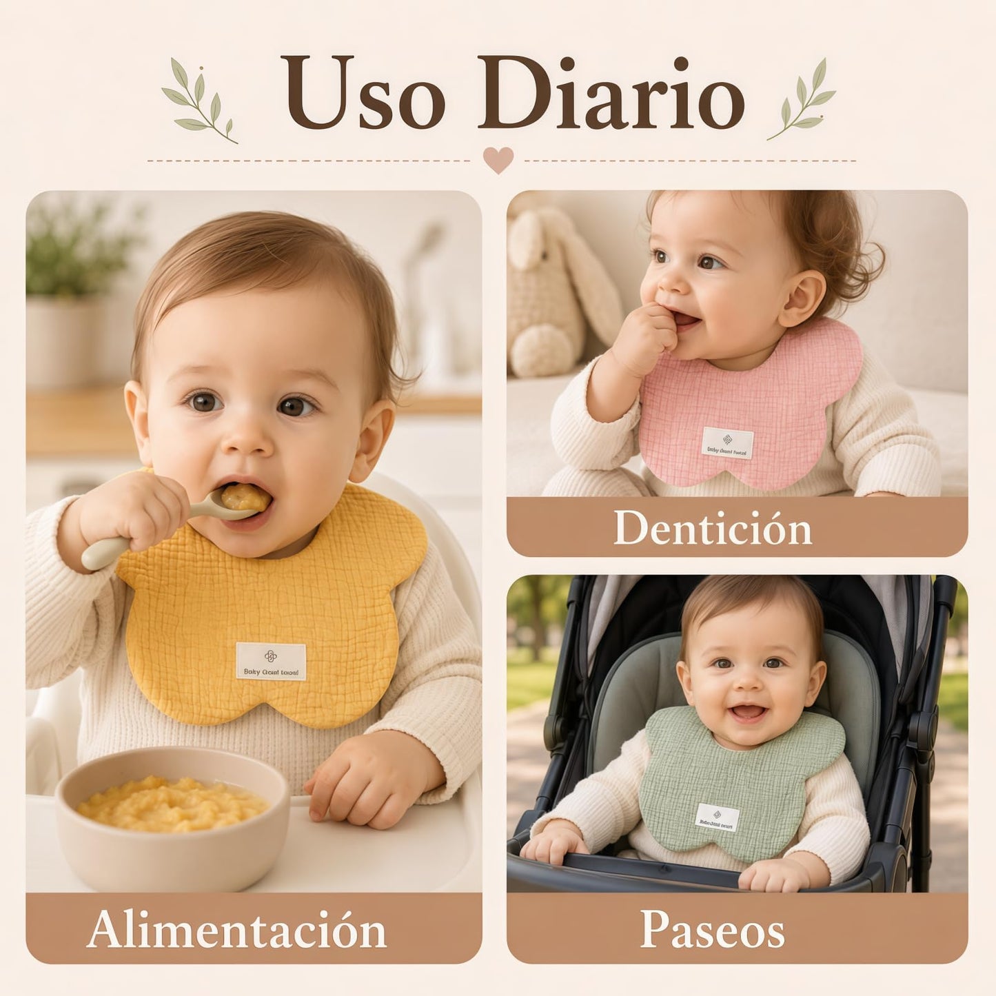 STRATOVATE 8 PCS Baberos para Bebé, Algodón Suave y Absorbente, Doble Cara