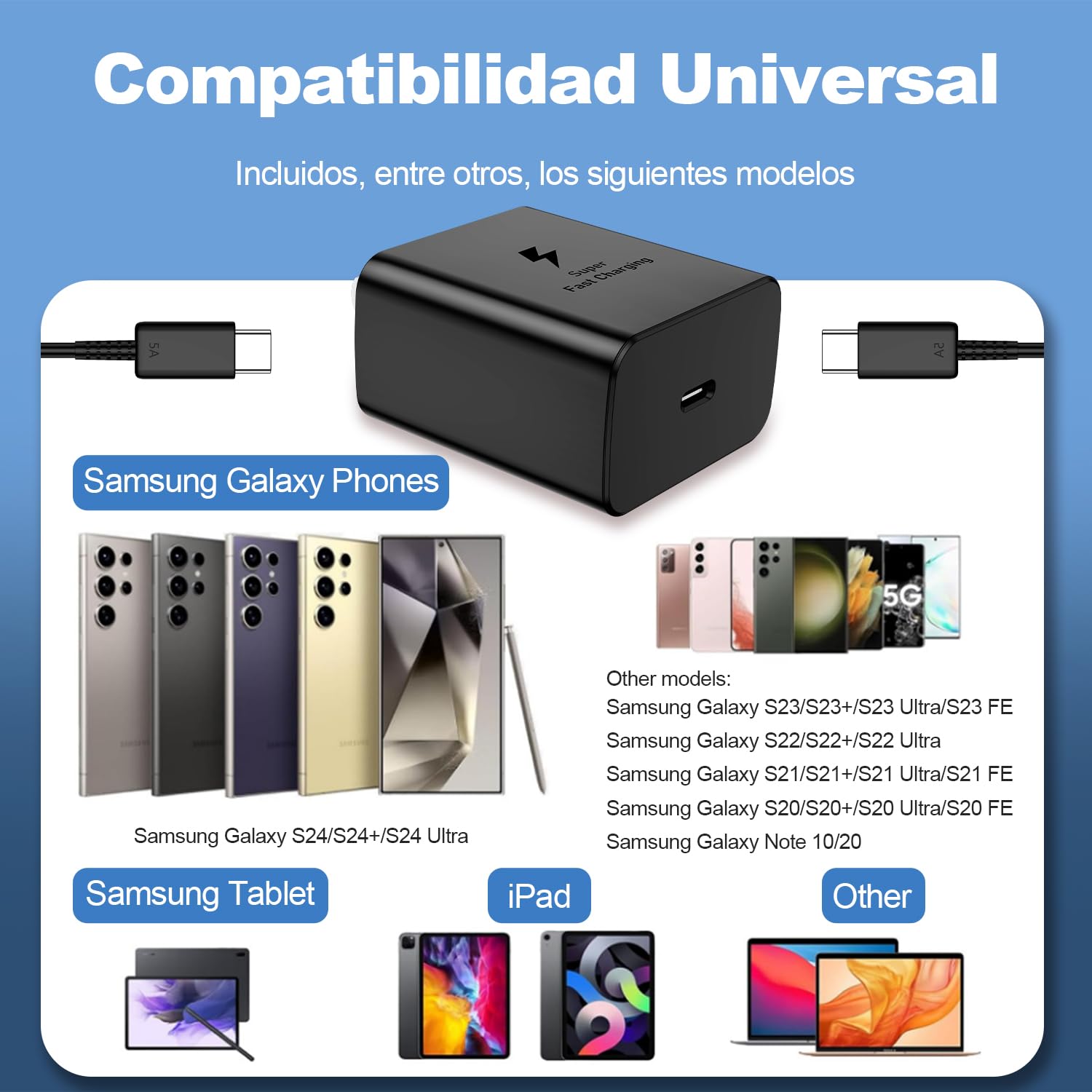 BYASKZIV Cargador Tipo C, Cargador Rápido de 45W con Cable de Carga Rápida de 2m, Compatible con Dispositivos Samsung Galaxy S24 Ultra/S24+/S24/S23 Ultra/S23/S23/S23+/S22/S22 Ultra/S22 Series
