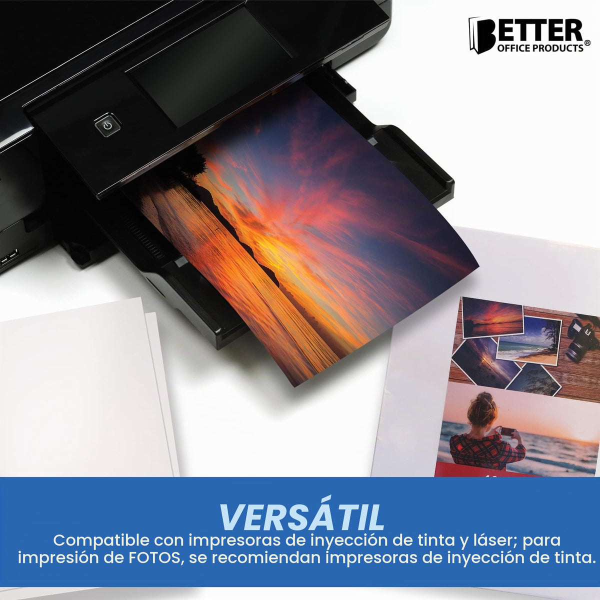 Papel Fotográfico Brillante Better Office Products 8.5 x 11 Pulgadas 200 g/m² Paquete de 100 Hojas