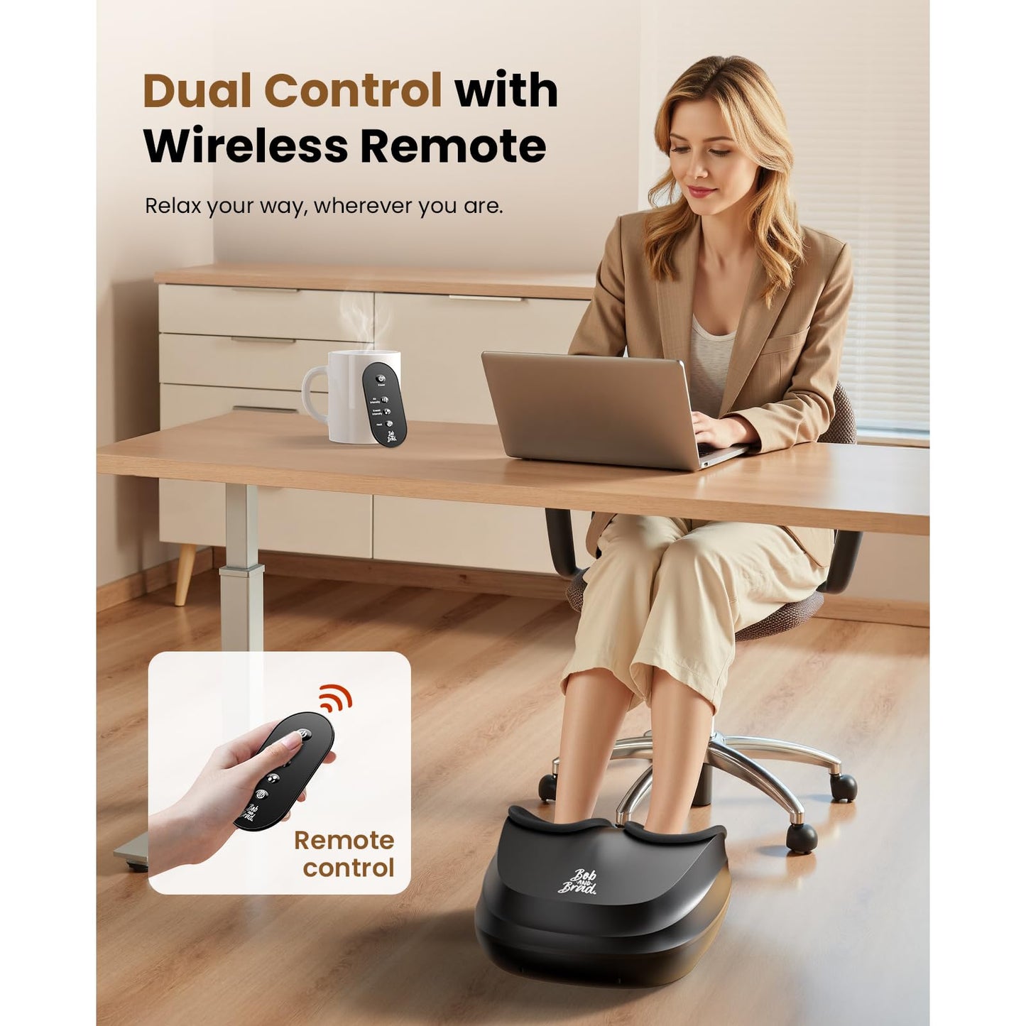 BOB AND BRAD masajeador de pies con calor y control remoto, Shiatsu máquina eléctrica de amasamiento profundo para hombres, talla 12, regalos para mujeres y hombres