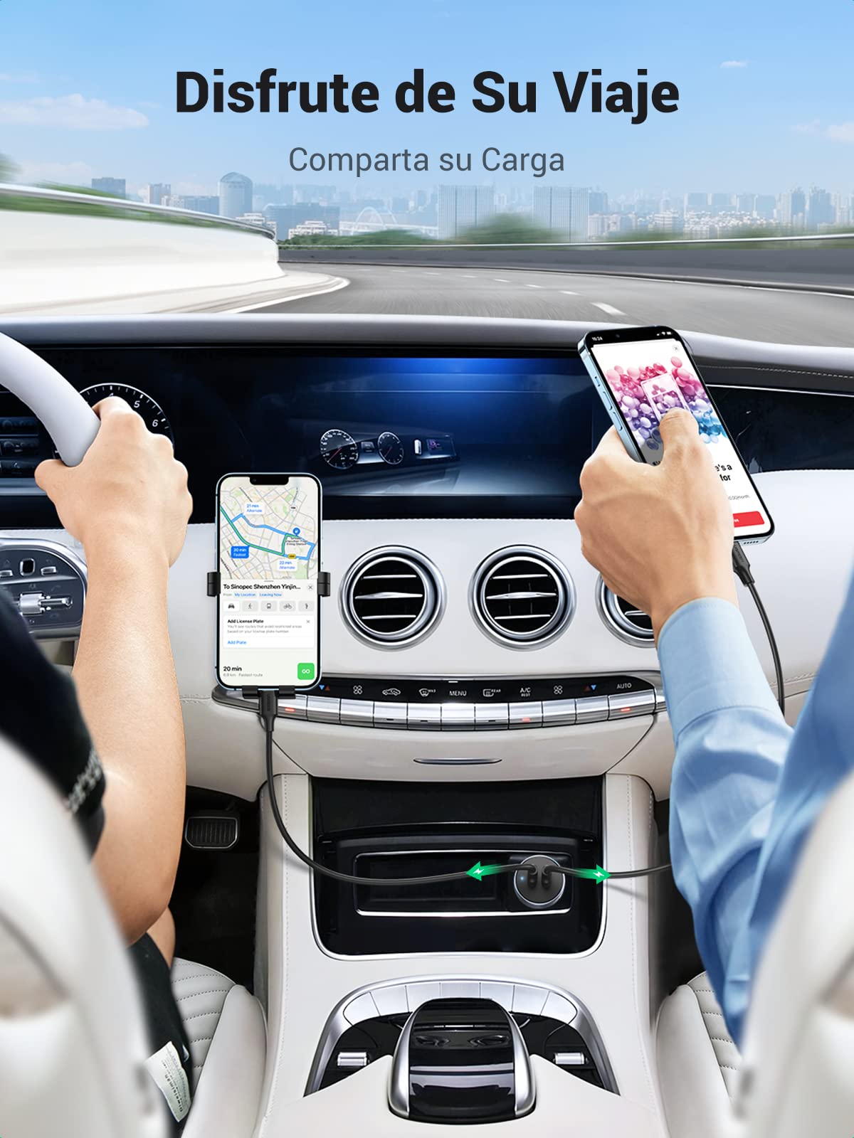 UGREEN 40W Cargador Auto USB C con 2 Puertos PD3.0 Carga Rápida, Tipo C Adaptador de Coche Compatible con iPhone 16/15/14/13/12, iPad Pro/Mini/Air, Galaxy S25/S24/S23/S23 Ultra/Note 20, Pixel 9/8/7