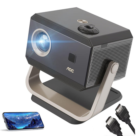 AOC Proyector 4K portátil Full HD, Enfoque automático/correção Keystone/ângulo ajustável, com WiFi6 e Bluetooth, 15000 lúmens, compatível com IOS/Android/PC/PS4/PS5 para trabalho e jogos