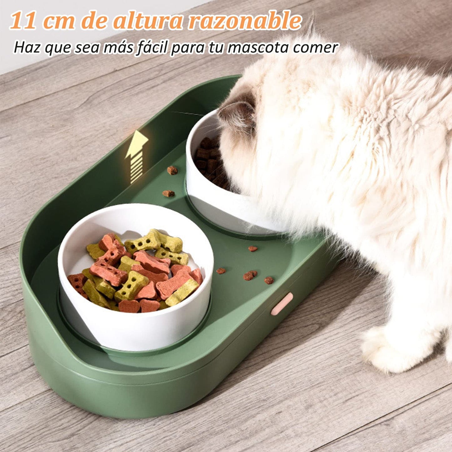 Comedero para Perro y Gatos，（2*420ML cuencos de cerámica+1*2700ML caja de almacenaje）Cuencos Elevados para Mascotas,Soporte Elevado para Cuencospara Perros y Mascotas pequeños, medianos y Grandes
