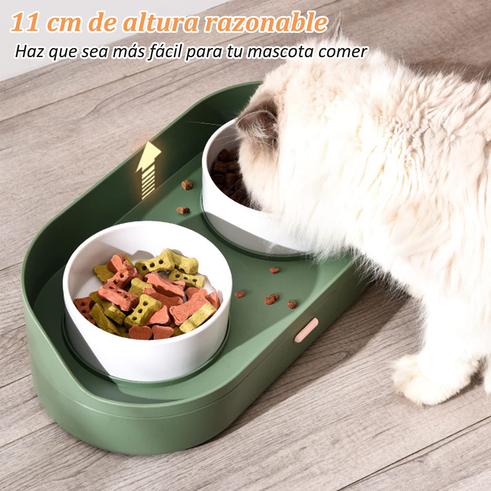 Comedero para Perro y Gatos，（2*420ML cuencos de cerámica+1*2700ML caja de almacenaje）Cuencos Elevados para Mascotas,Soporte Elevado para Cuencospara Perros y Mascotas pequeños, medianos y Grandes