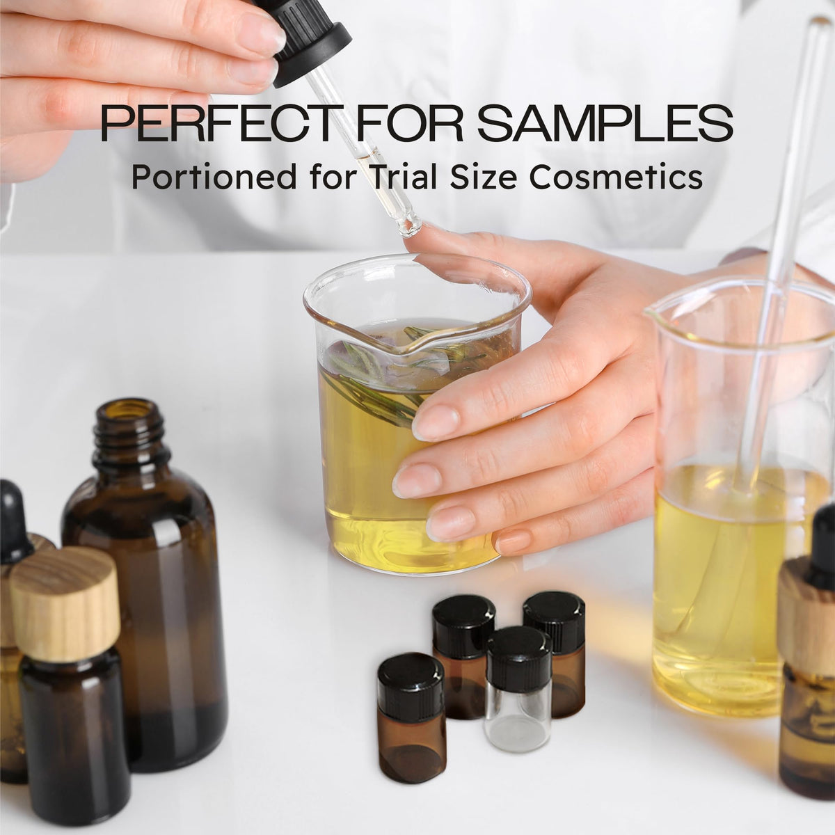 Beauticom 2ML Amber Glass Vial 60 Pieces - for Essential Oils, Aromatherapy, Fragrance, Serums, Spritzes, with Orifice Reducer and Dropper Top