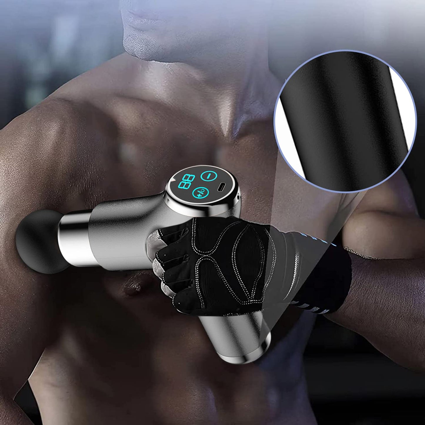 Pistola de Masaje, Mini Pistola Masaje Muscular con 32 Niveles Ajustable, Masajeador de percusión de Tejido Profundo silencioso con 8 Cabezales de Masaje, USB Recargable