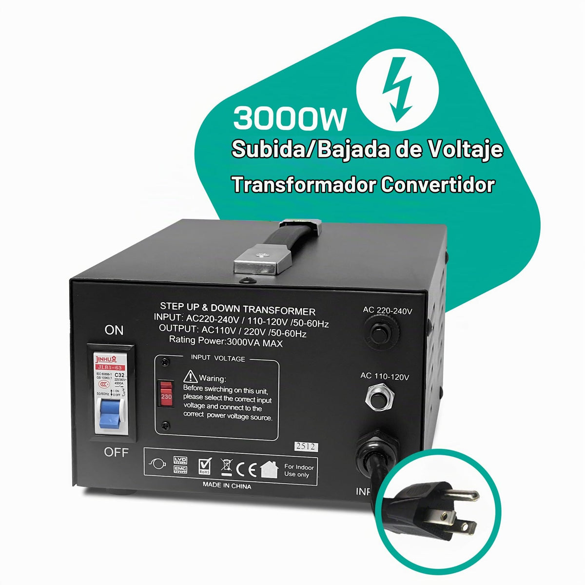 Convertidor de Voltaje LiteFuze LT Series 3000 W con Enchufe Universal Certificado CE
