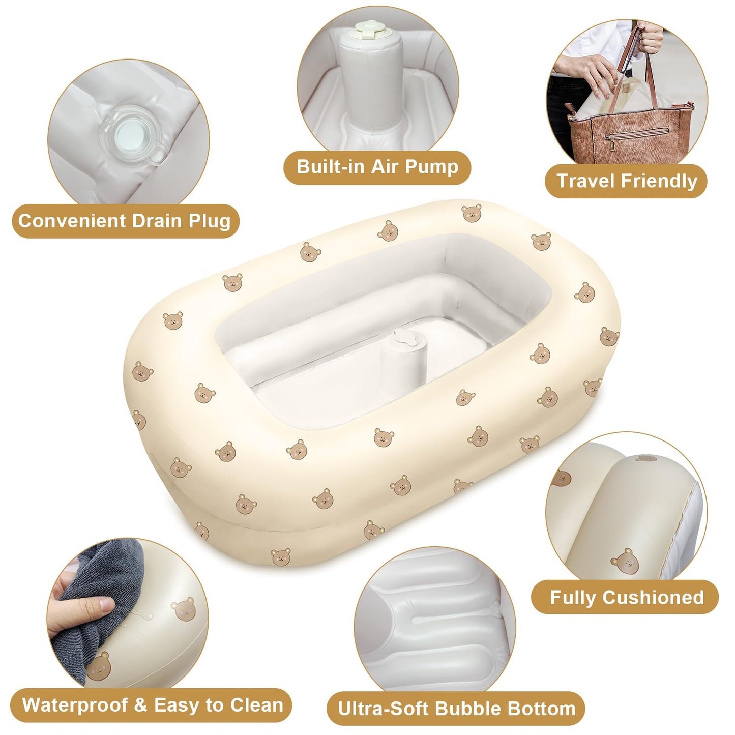 TIDNNS tina inflable para bebé con bomba de aire integrada, lindo oso