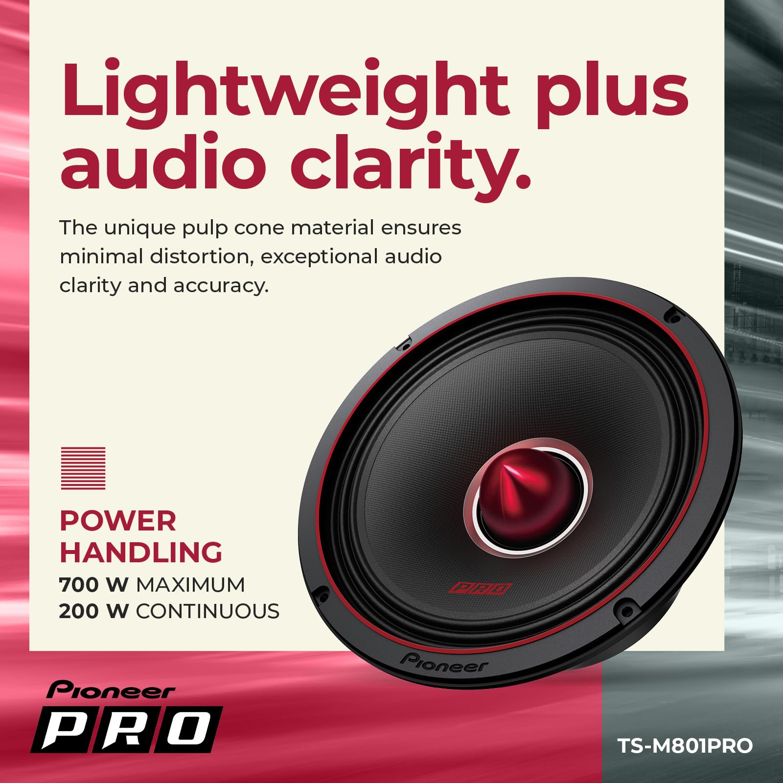Altavoces de Coche Pioneer TS-M801PRO Negro Rango Completo de 8 Pulgadas con Sonido Claro y Graves Mejorados