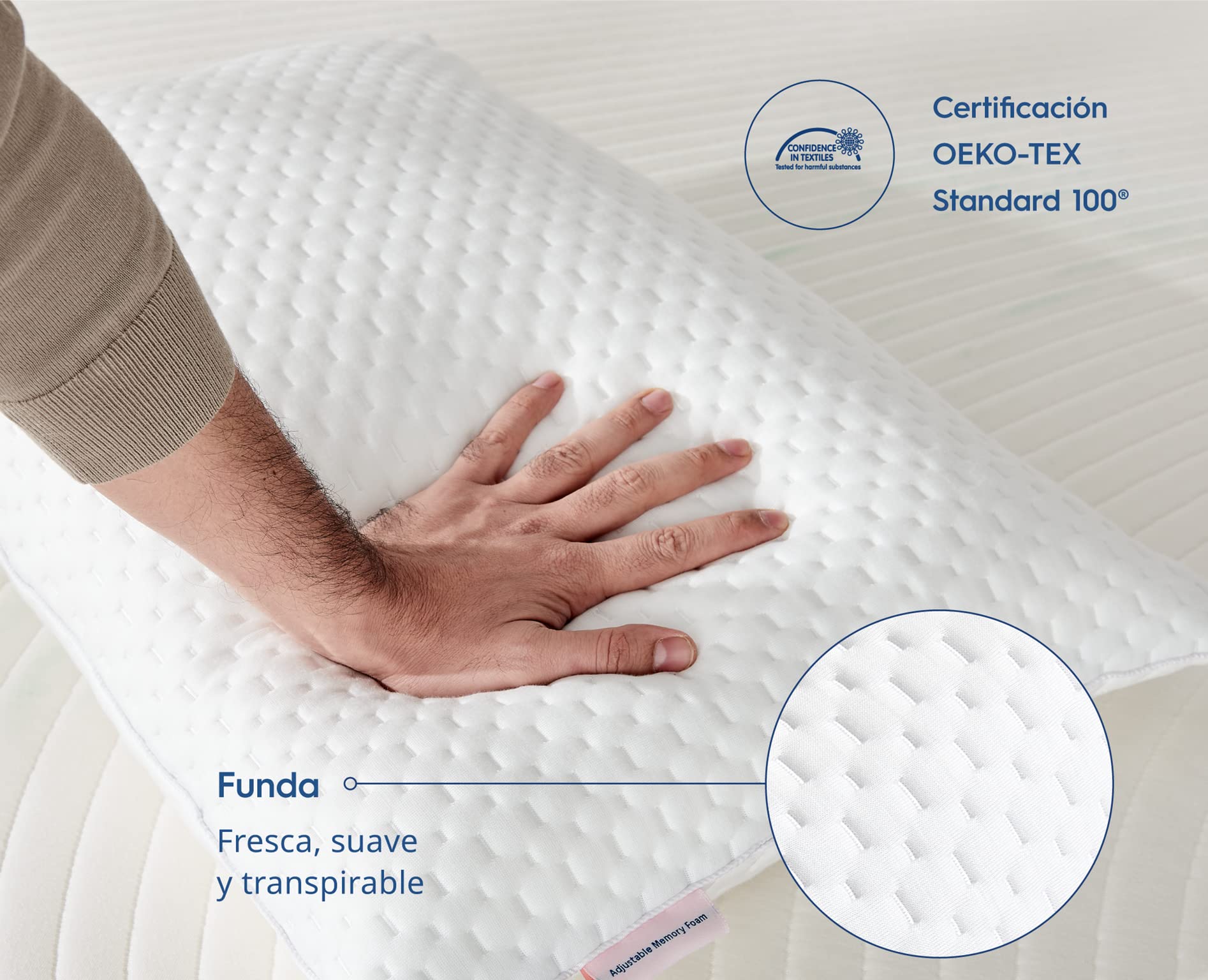 Luuna Almohada 2 Pack Estándar, Almohada Ajustable Firme, Memory Foam, Funda Lavable, Suavidad y Frescura Garantizada para tu Descanso, Paquete de 2 Almohadas
