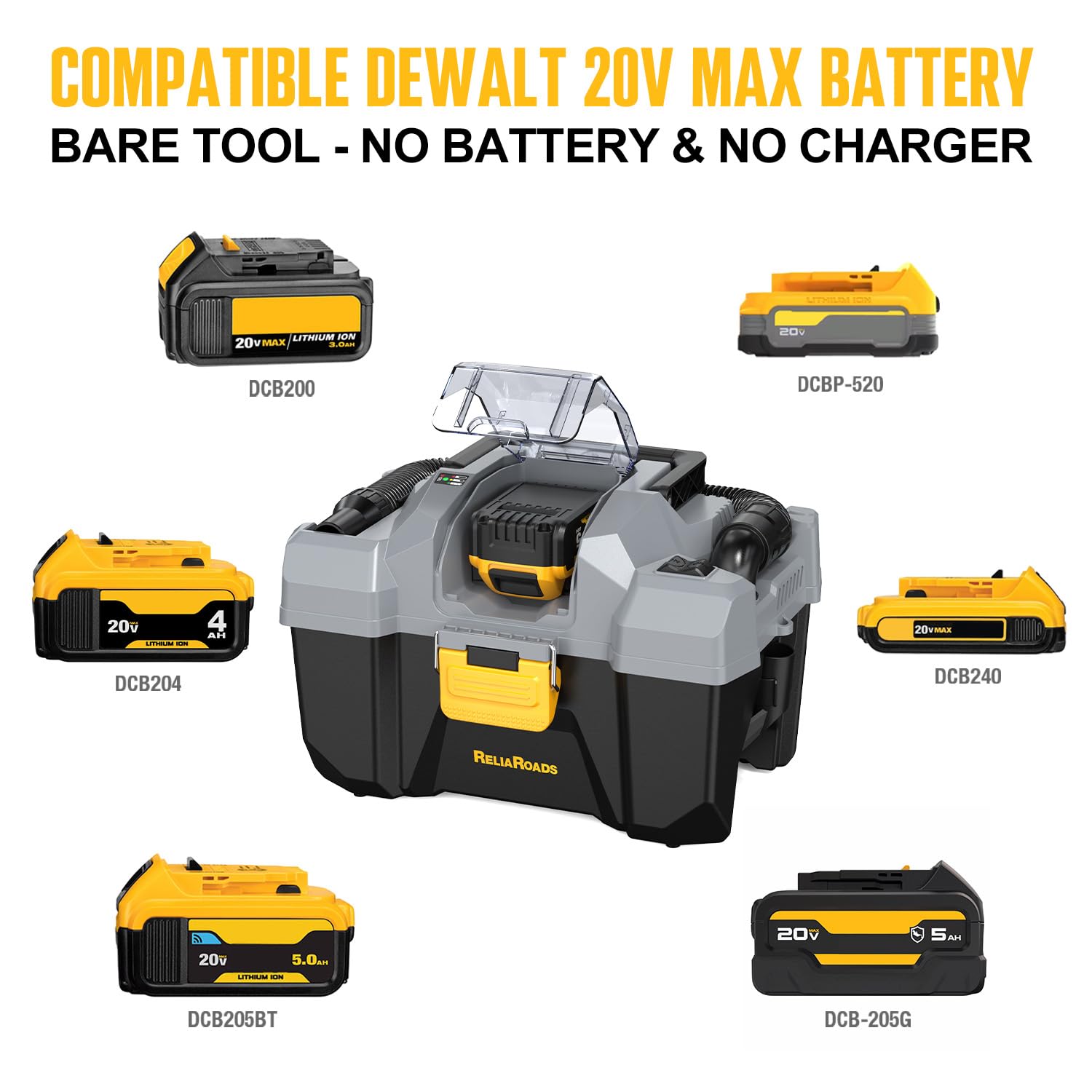 Aspiradora inalámbrica de 20 V, para tienda húmeda/seca, capacidad de 2.6 galones, compatible con baterías DeWALT (batería no incluida), ideal para limpiar automóviles, espacios del hogar y talleres
